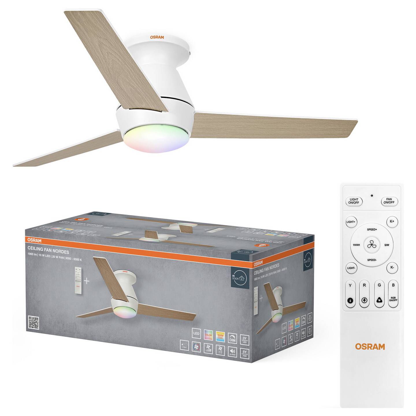 OSRAM Deckenventilator Nordes 1065mm RGB mit Beleuchtung und Fernbedienung 38W - 4058075857711