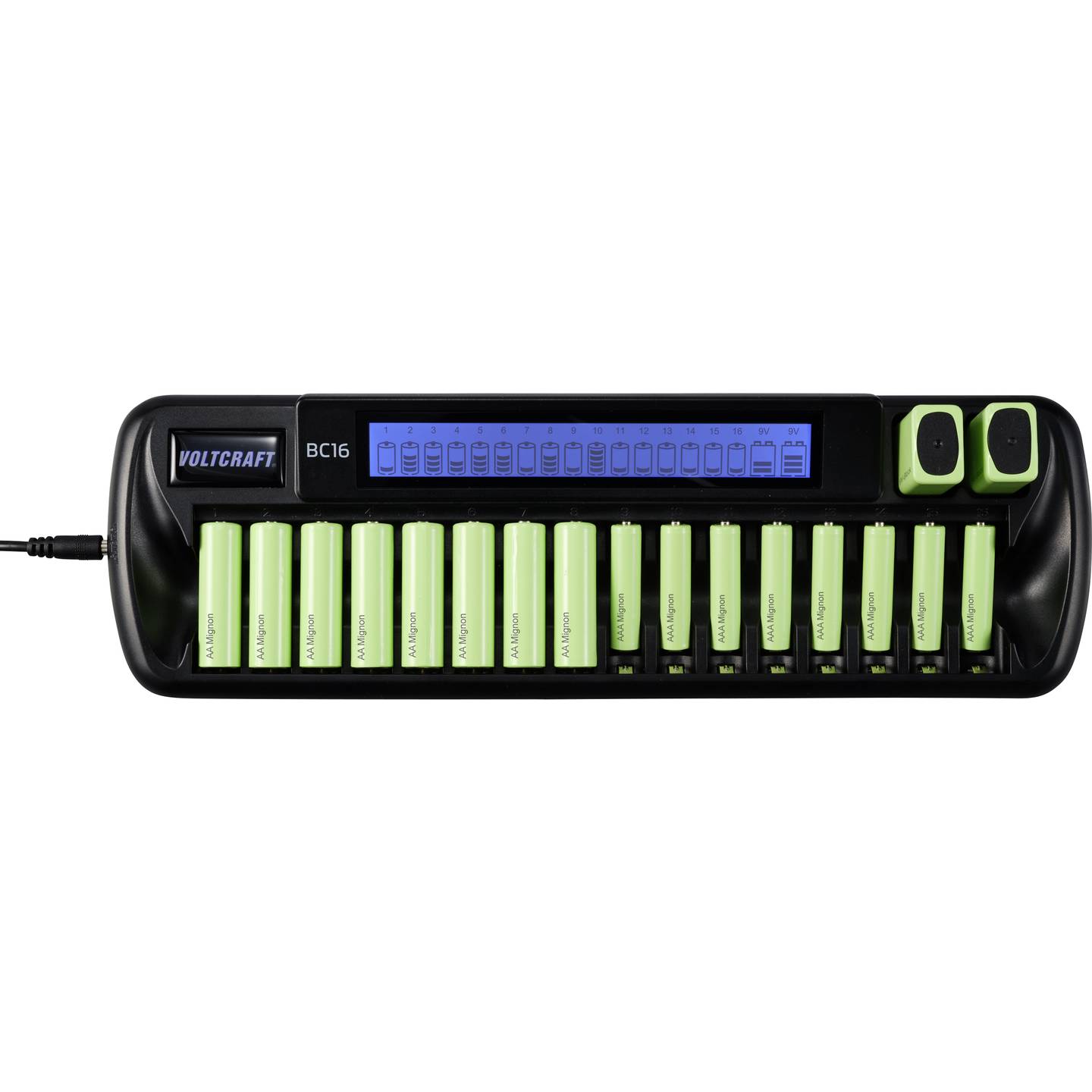 VOLTCRAFT BC16 Rundzellen-Ladegerät NiMH LiIon AA AAA 9V Block - 4053199972302