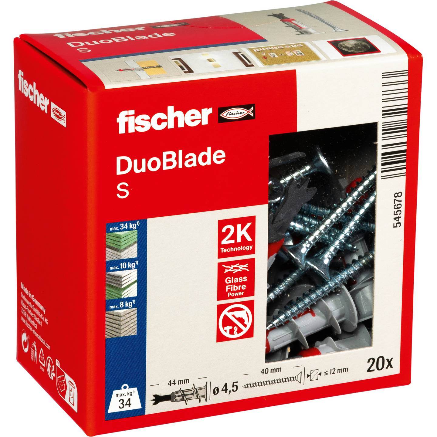 Fischer Gipskartondübel DUOBLADE 44mm Kunststoff Dübel 20 Stück für Schrauben - 4048962323733