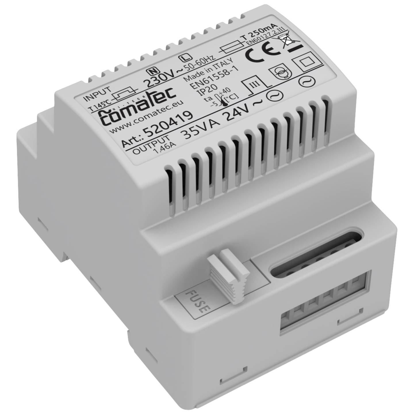 Comatec Hutschienen Trafo Netzteil 35VA 24VAC Graues Gehäuse IP20 DIN-Rail - 2050010732789