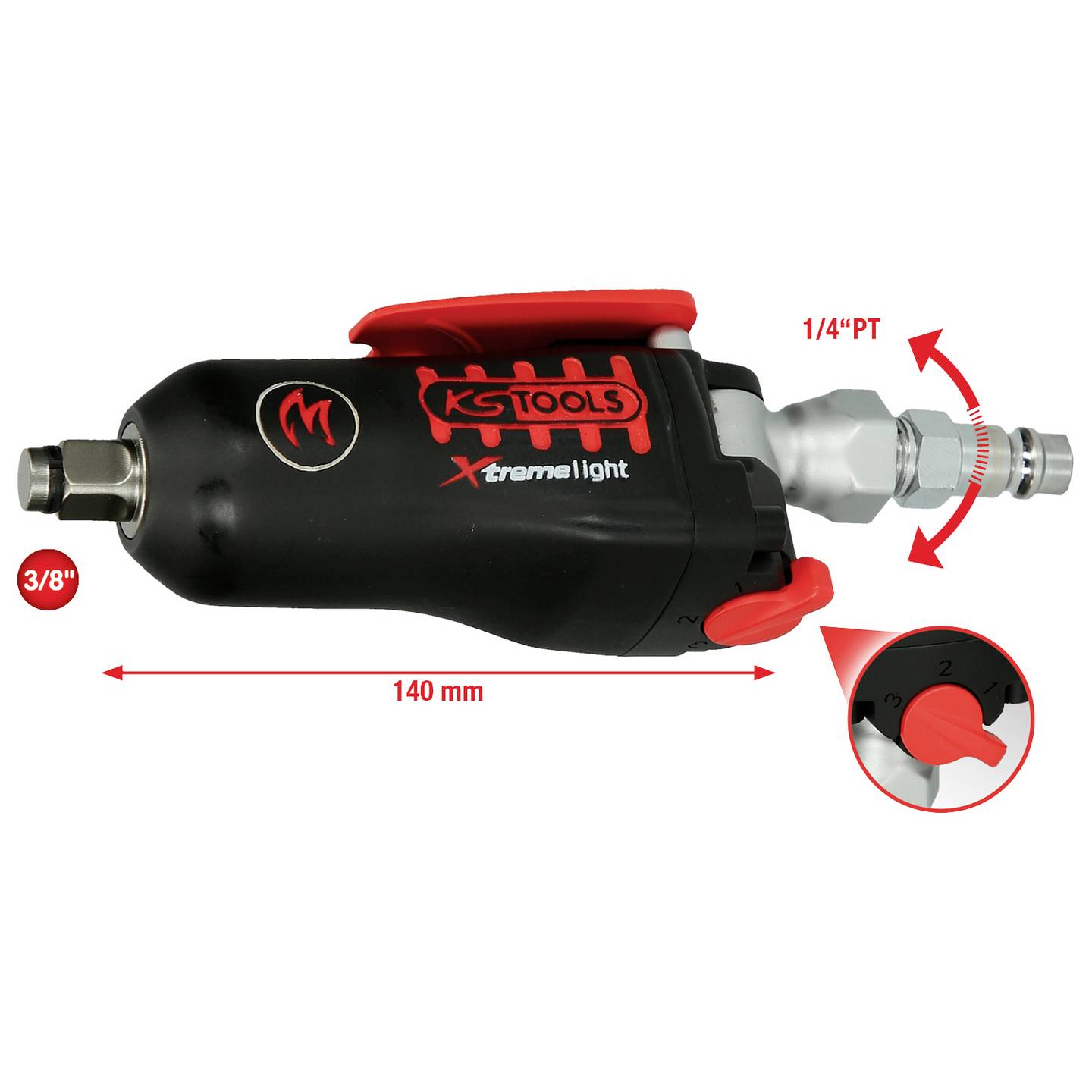 KS Tools Druckluft-Schlagschrauber Werkzeugaufnahme 3/8" Umschaltwippe 108 Nm - 4042146757123