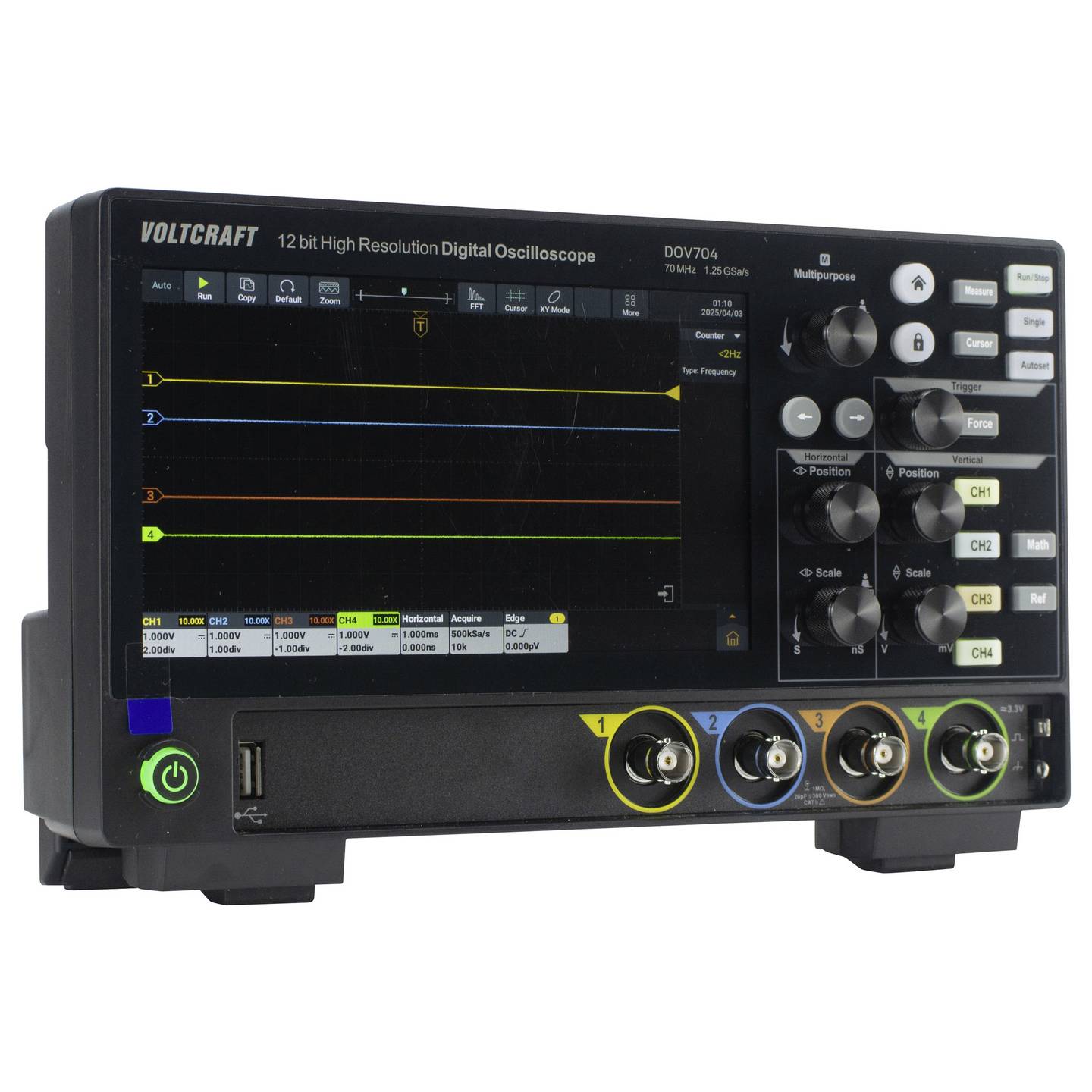 Voltcraft Digital-Oszilloskop DOV704 70 MHz 4-Kanal 1,25 GSa/s 50 Mpts 12 Bit - 4064161397122