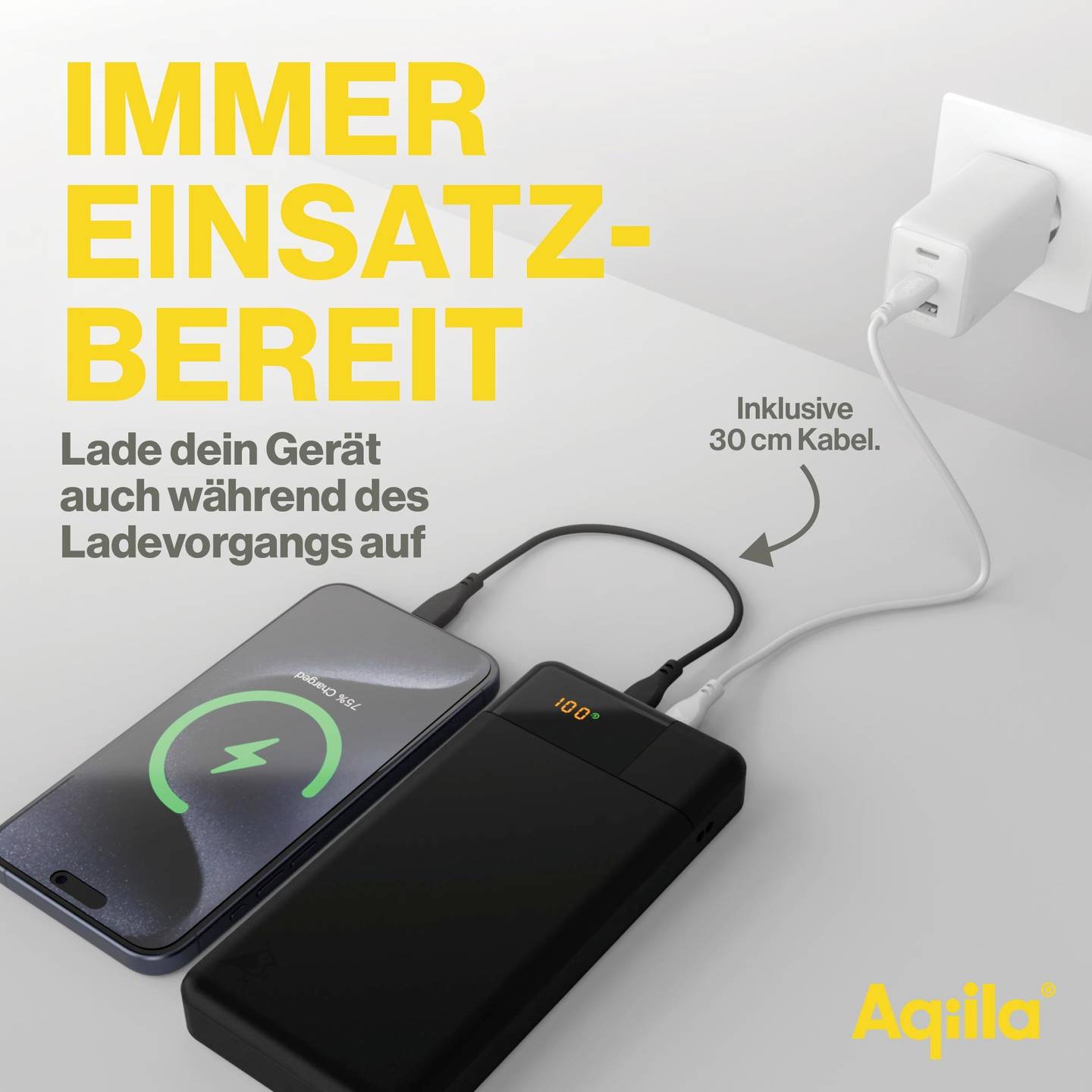 Aqiila Powerbank 20000 mAh LiPo Akku Ladegerät USB-A USB-C schwarz tragbar 3A - 8716778931966