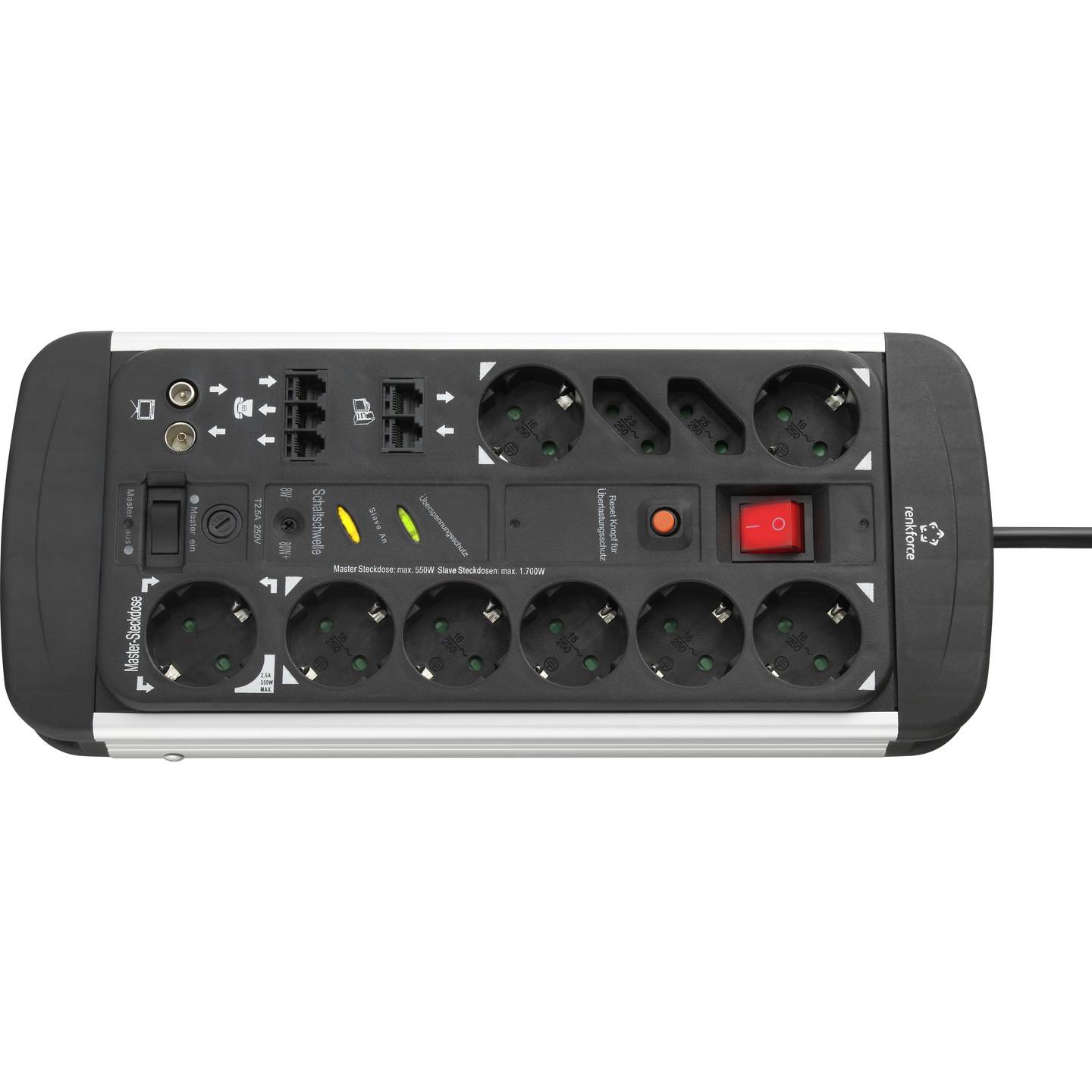 Renkforce Master/Slave-Steckdosenleiste 10-fach Aluminium 1,5m - 4016138950359