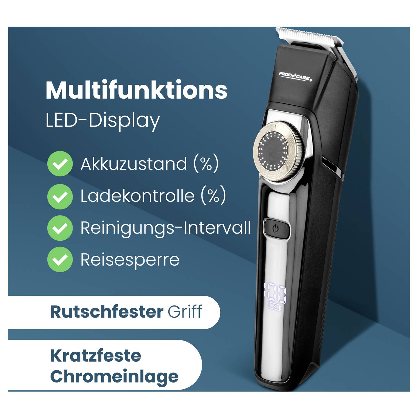 Profi Care Haar- und Bartschneidemaschine Trimmer Chrom-Schwarz USB Ladefunktion - 4006160131314