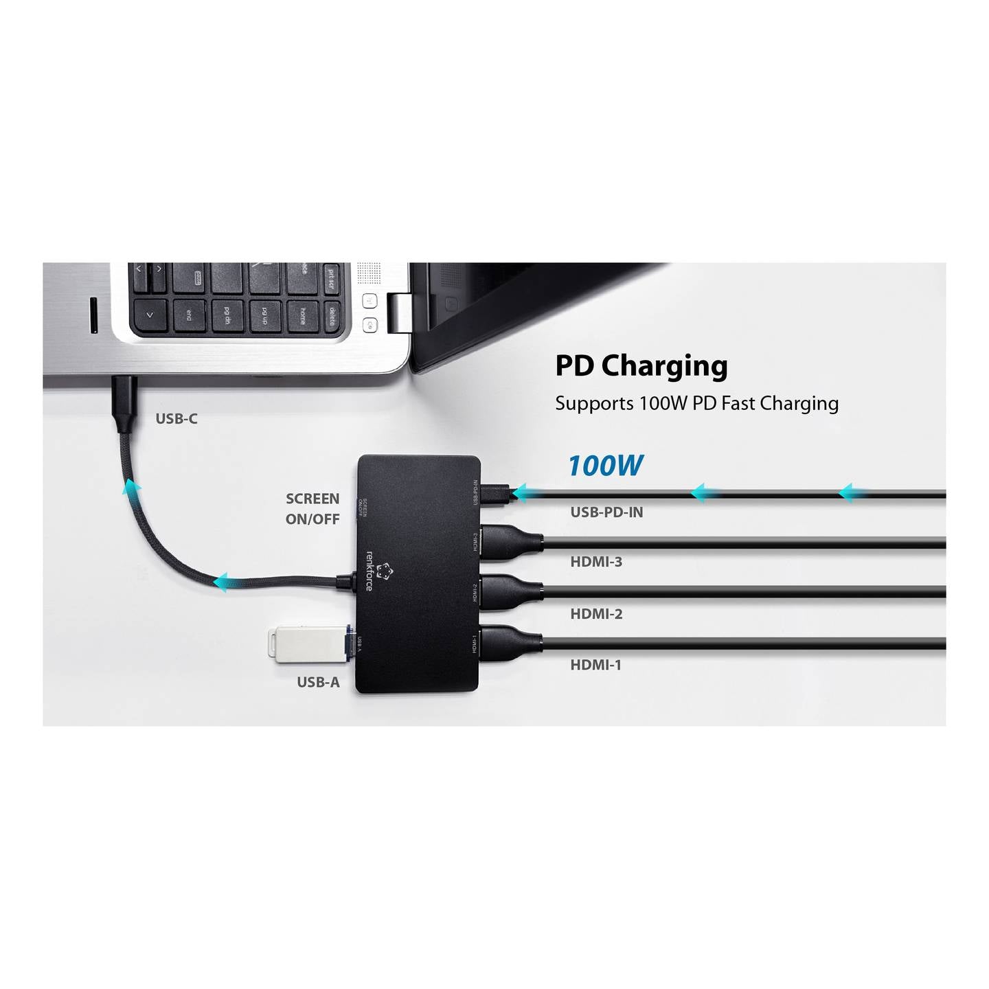 Renkforce USB-C Dockingstation RF-USBHA-550 HDMI 3-fach Power Delivery schwarz - 4064161476391