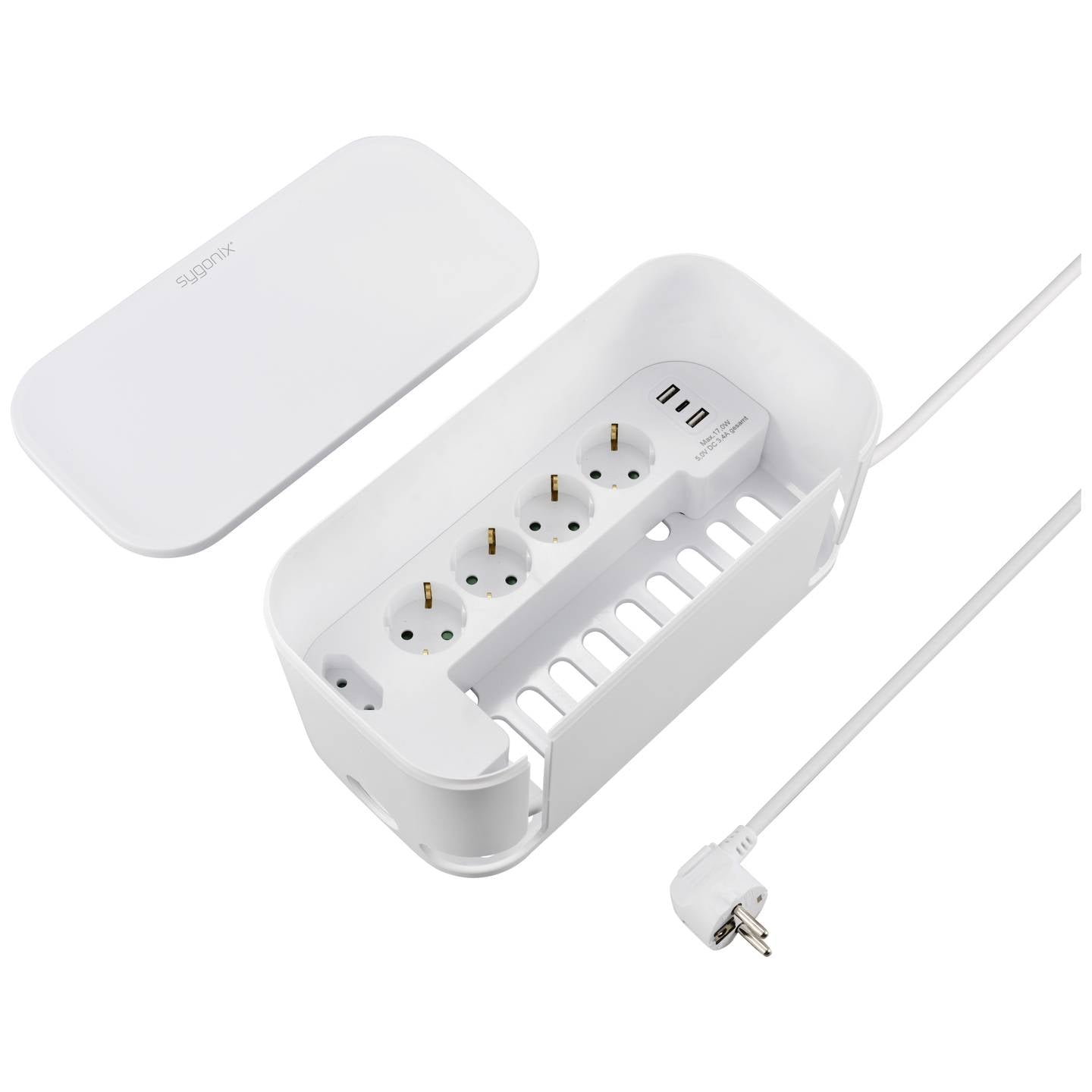 Sygonix Steckerbox Steckdosenleiste 5-fach USB Schutzkontakt Kabelmanagement - 4064161319506