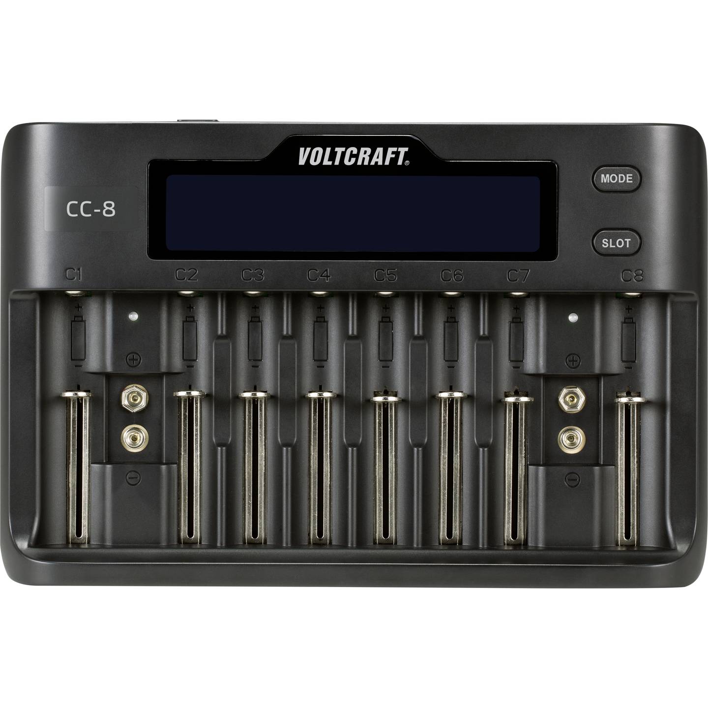 Voltcraft Rundzellen-Ladegerät CC-8 LiIon NiMH NiCd 10 Schacht Ladegerät 2000mA - 4053199993451