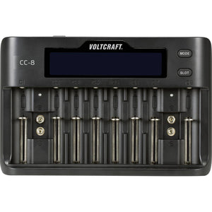 B-Ware Voltcraft Rundzellen-Ladegerät CC-8 LiIon NiMH NiCd 10 Schacht Ladegerät 2000mA