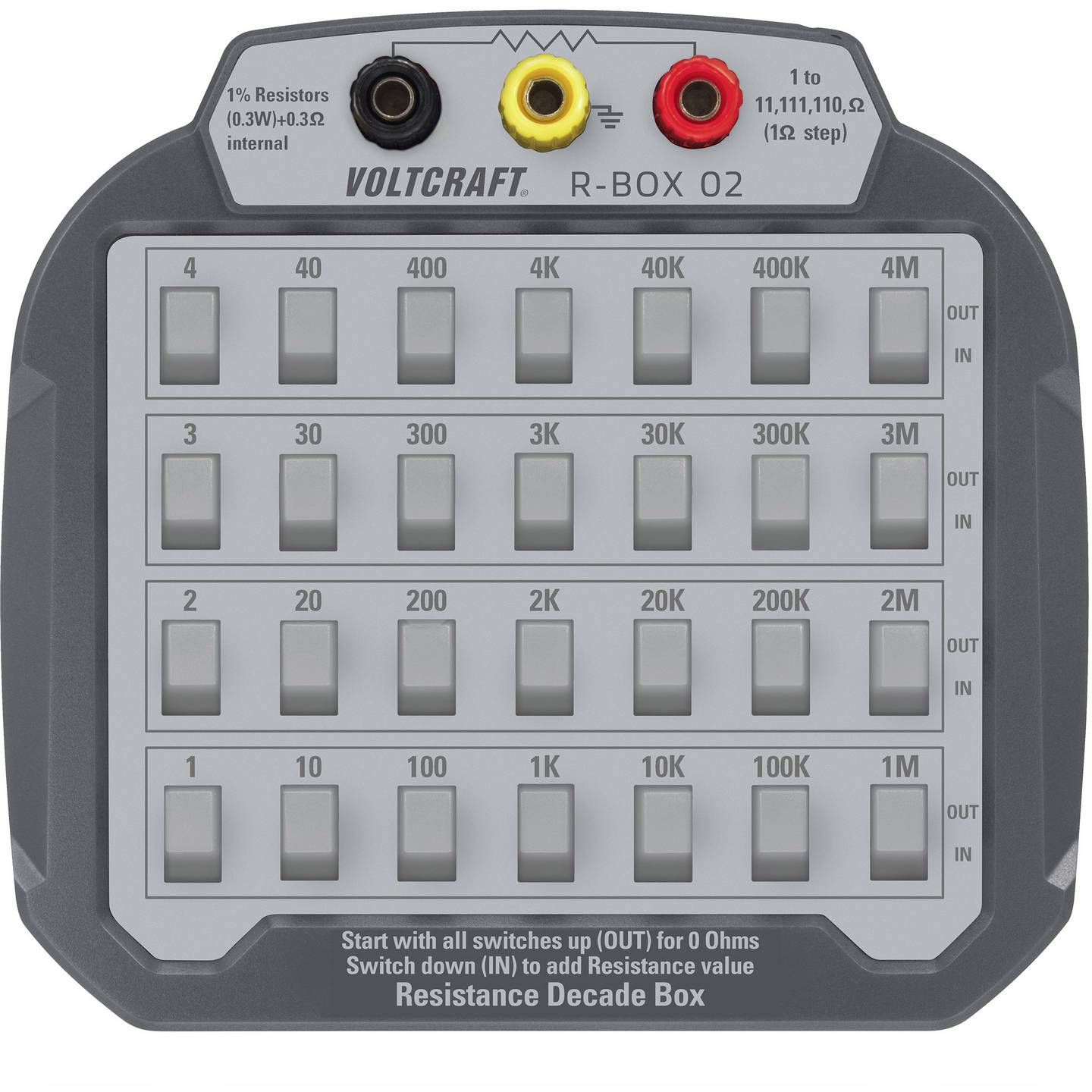 Voltcraft Mess-Dekade Widerstand R-Box 02 1 bis 10 M 1 Ω 60 V 293 g kompakt - 4053199509621