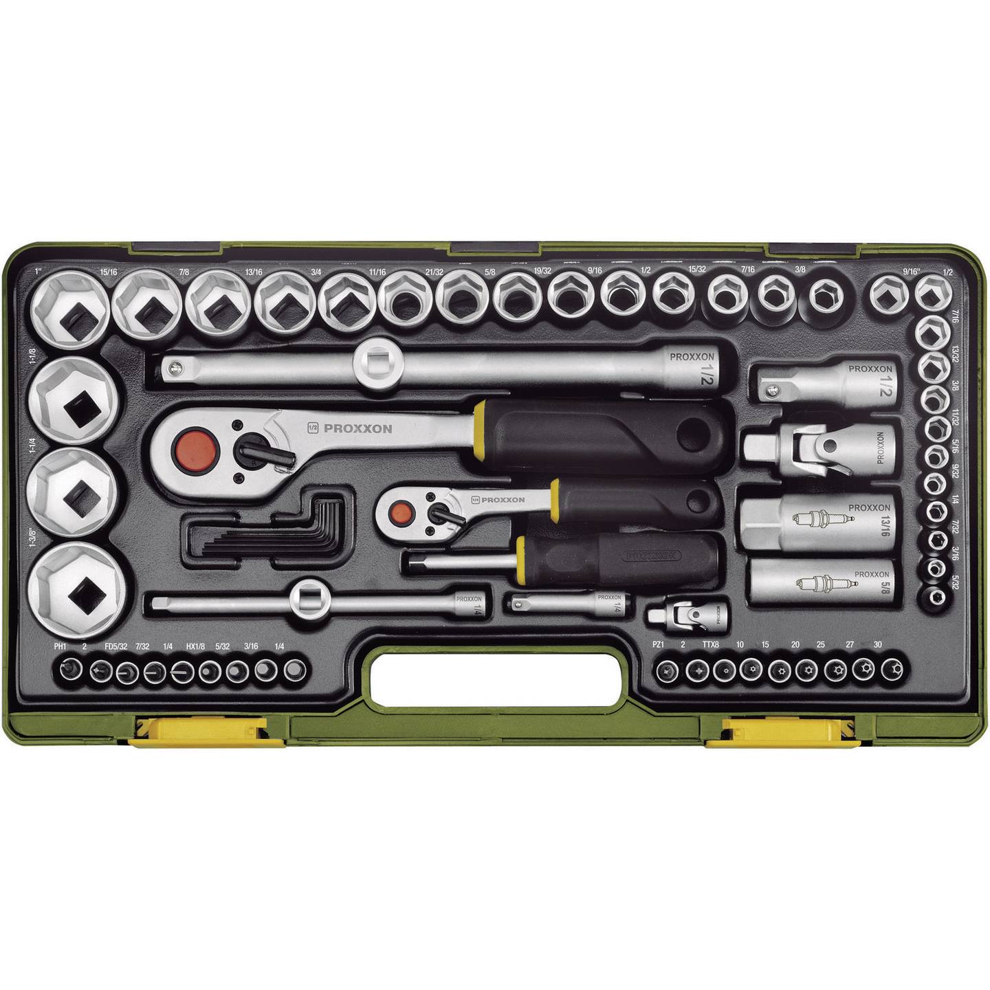 Proxxon Industrial Steckschlüsselsatz 65-teilig 1/4 Zoll 1/2 Zoll - 4006274232945