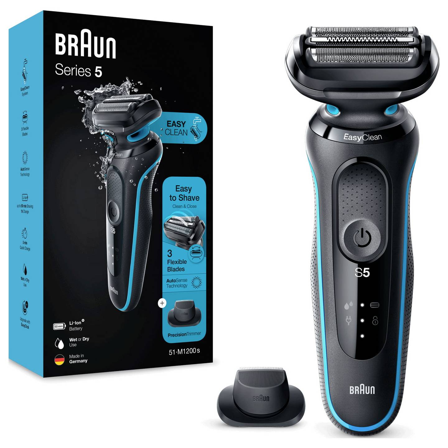 Braun Folienrasierer 51-M1200s Akku Rasierer Trimmer wasserdicht schwarz blau - 4210201432654