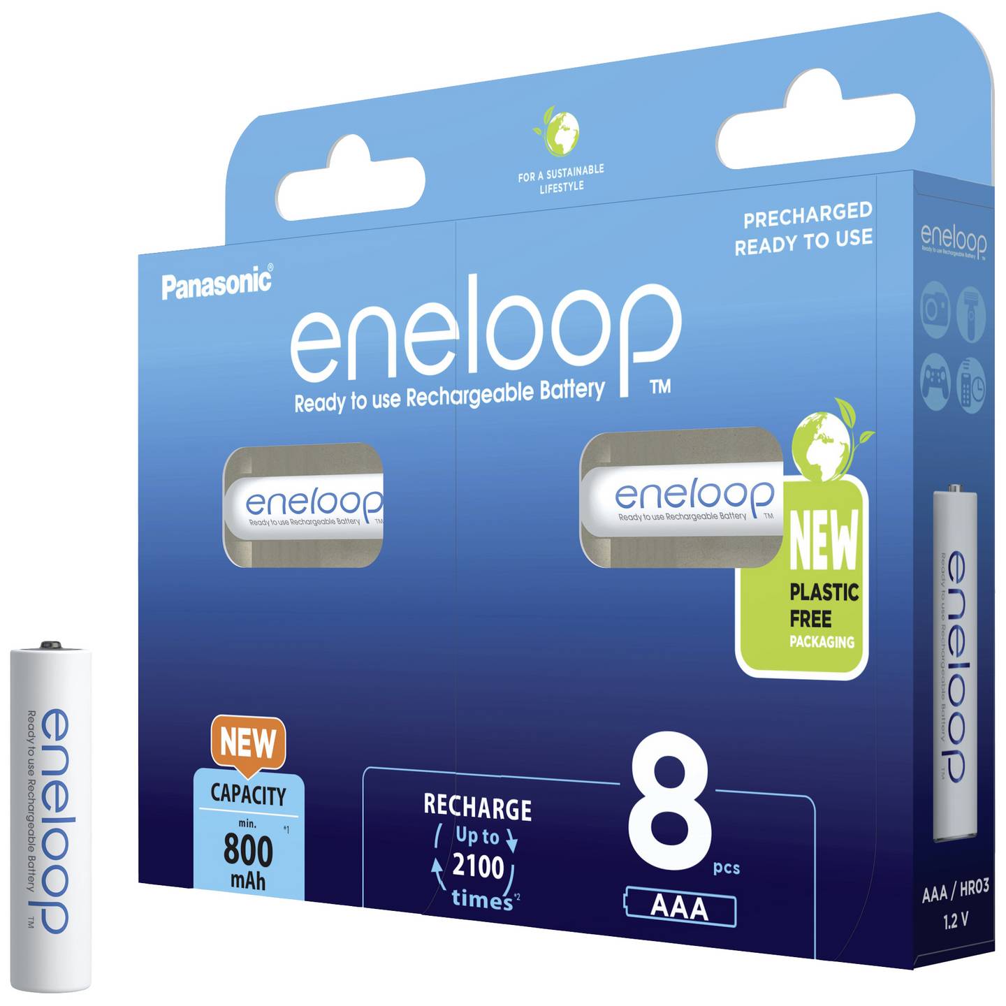 eneloop HR03 Micro AAA Akku NiMH 800 mAh 8 Stück wiederaufladbar - 5410853064329