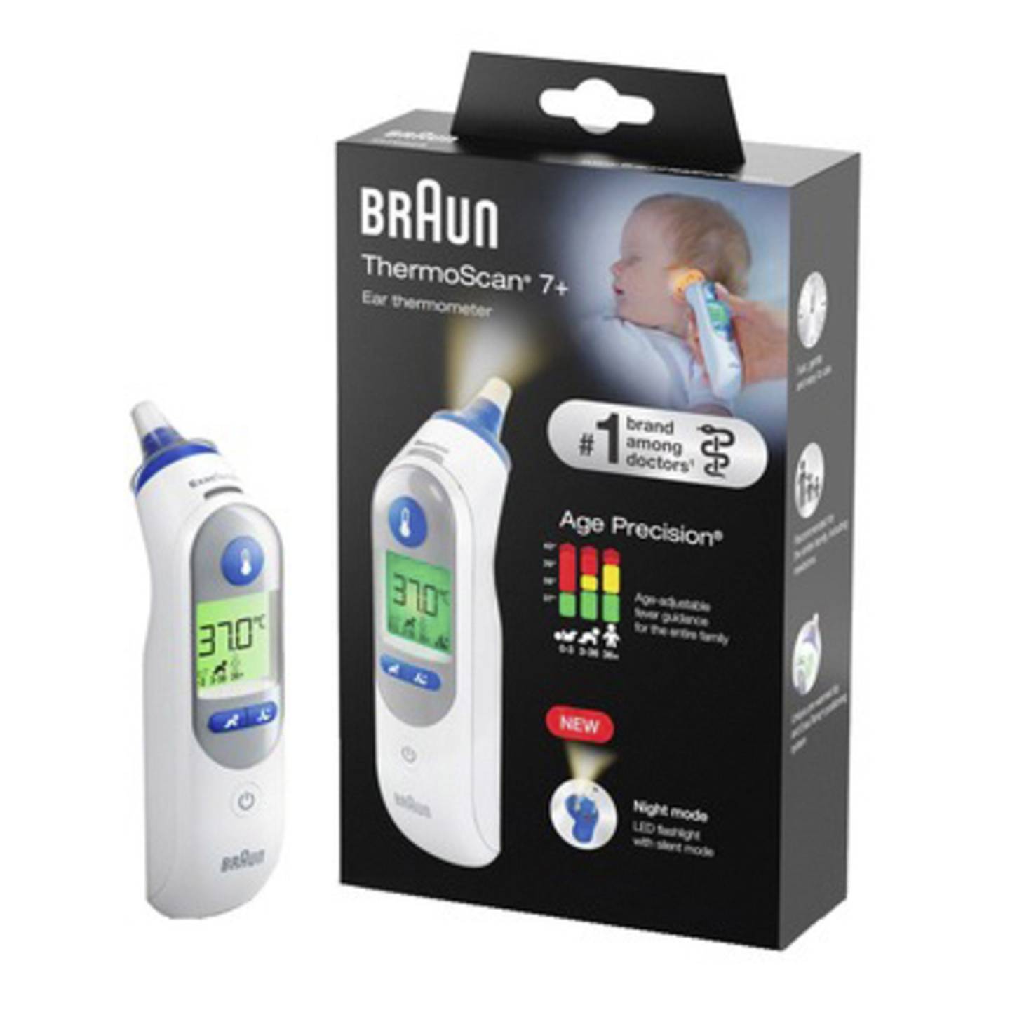 Braun Infrarot Fieberthermometer ThermoScan 7+ IRT6525WE mit Vorgewärmter Spitze - 4022167652539