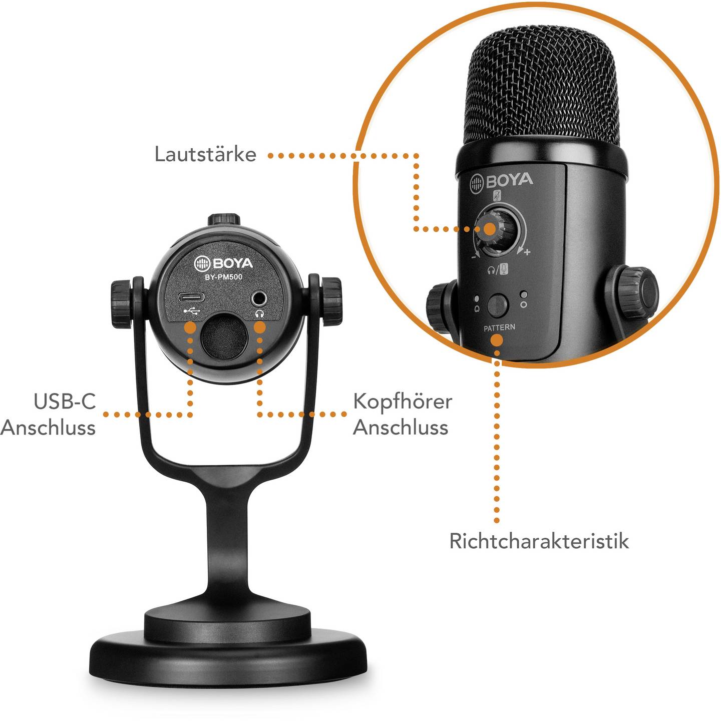 BOYA USB-Mikrofon PM500 Standmikrofon Kabelgebunden Nierencharakteristik - 4056929230857