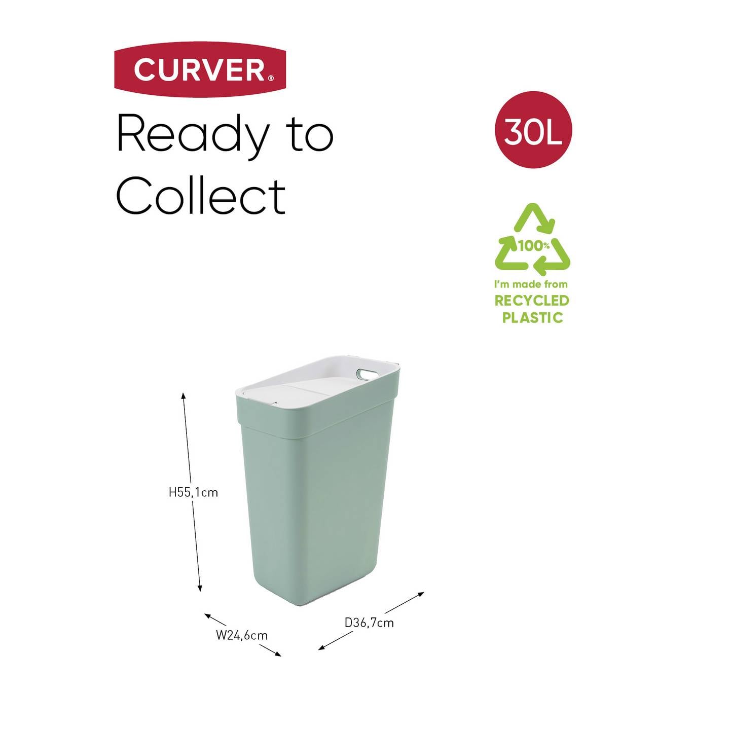 Curver READY TO COLLECT Mülleimer Abfallbehälter Grün Deckel Wandbefestigung 30L - 3253922103015
