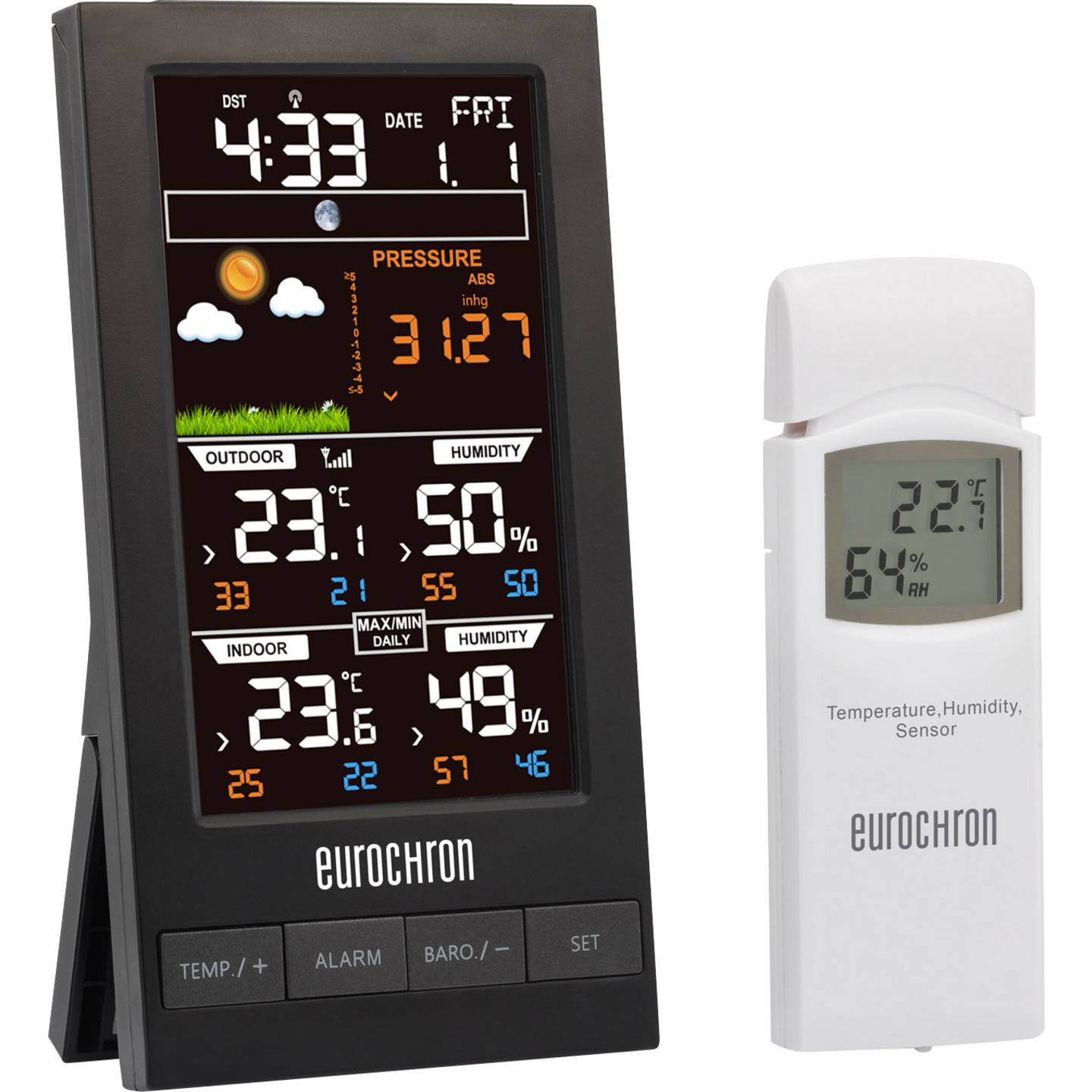 Eurochron Funk-Wetterstation EFWS S250 Wettervorhersage 12-24 Stunden schwarz - 4016139137766