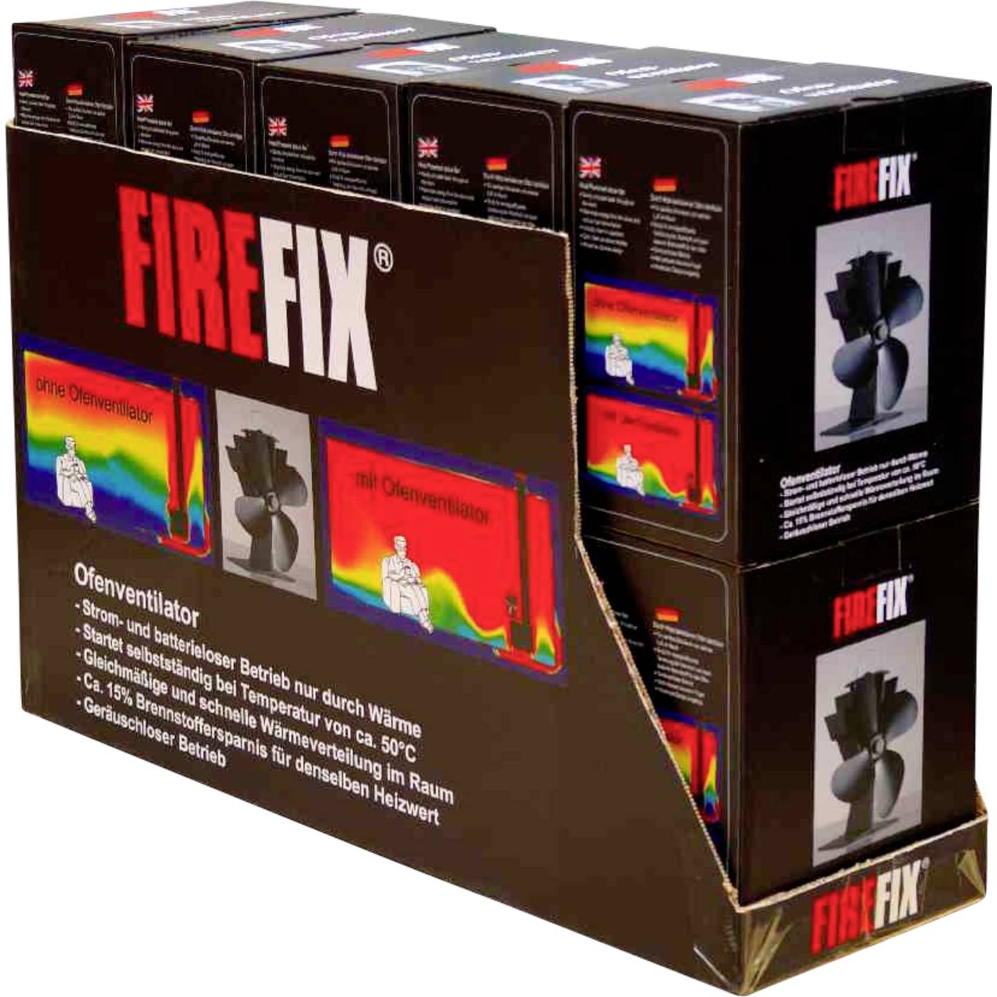 Firefix Ofenventilator Heizlüfter schwarz stromlos geräuschlos Wärmeverteilung - 4017537648458