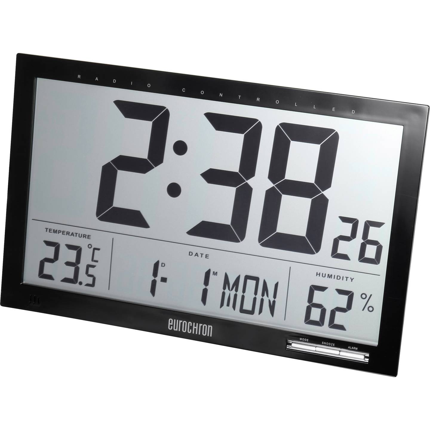 Eurochron Wanduhr Funk Jumbo EFWU 100 digitale Anzeige schwarz 37x23cm - 4016139328621