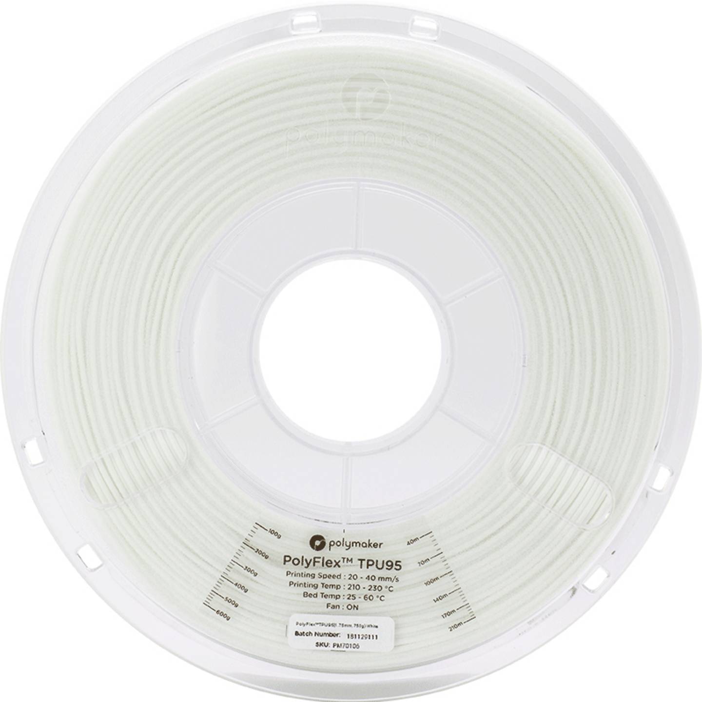 Polymaker Filament PolyFlex TPU-95A flexibel 1,75mm 750g weiß 3D-Druckmaterial - 6938936710608
