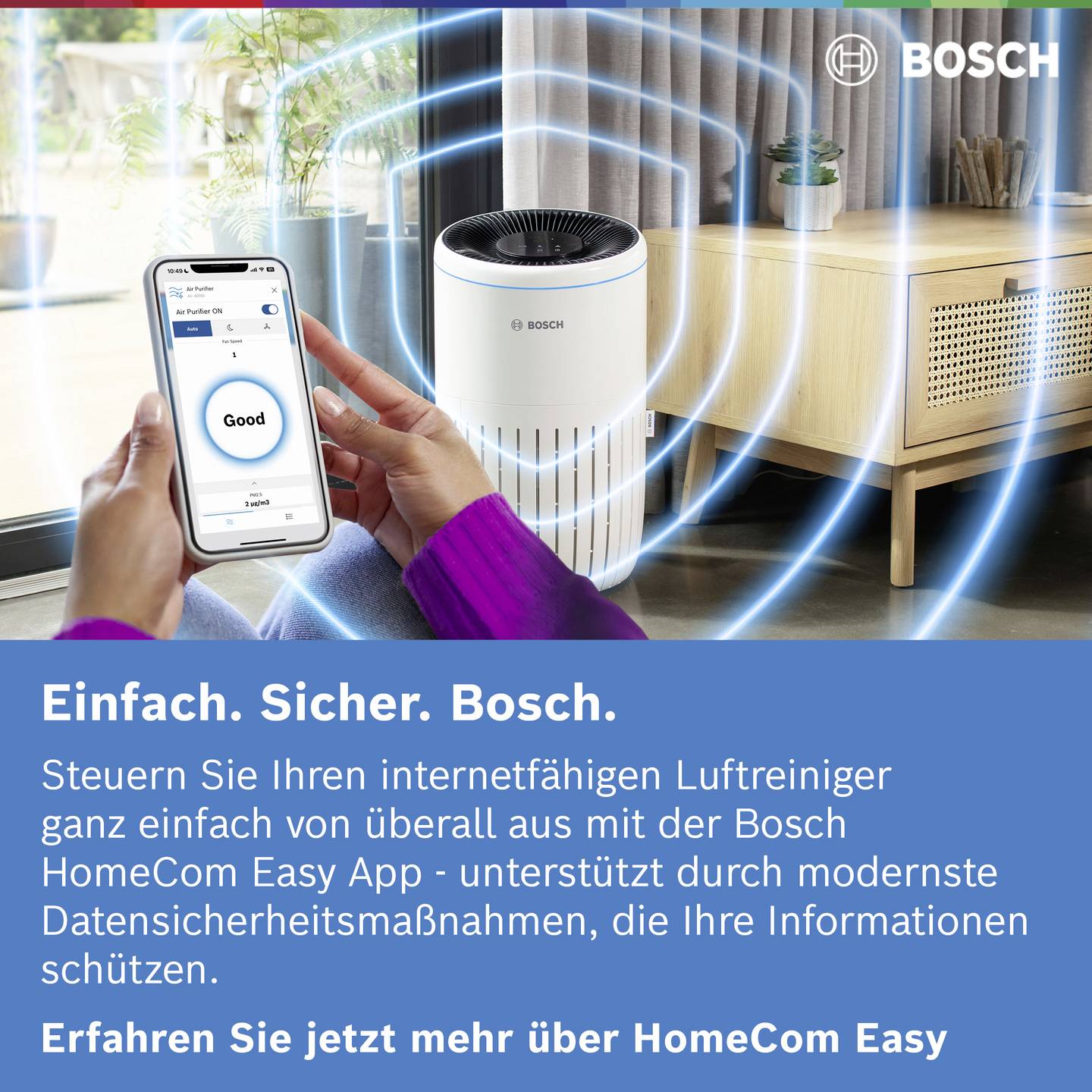 Bosch Air 2000i Luftreiniger Weiß App-Steuerung für 37,5 m² 180 m³/h - 4062321912734