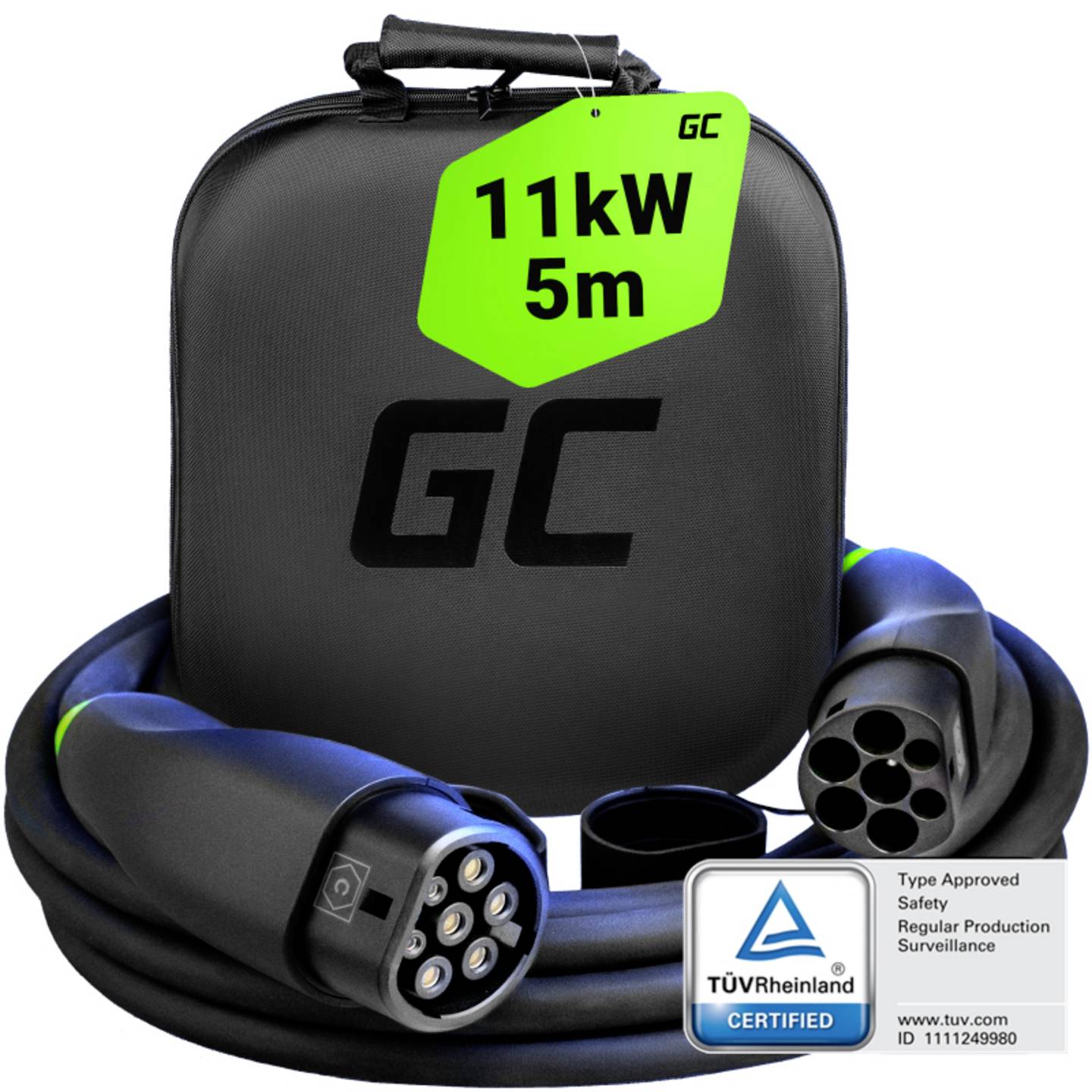 Green Cell eMobility Ladekabel GC Snap Typ 2 5m wasserdicht 16A IP54 11kW - 5904326370357