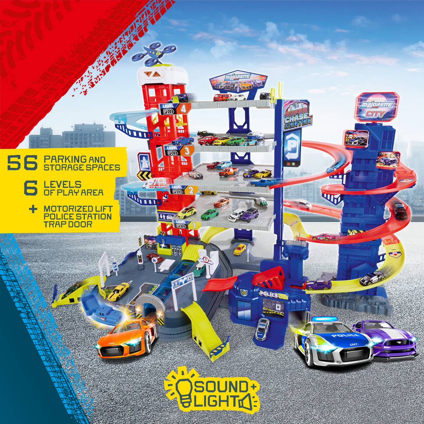 Majorette Parkgarage Parkhaus Super Chase Center Set Spielgarage Modellauto - 3467452077191