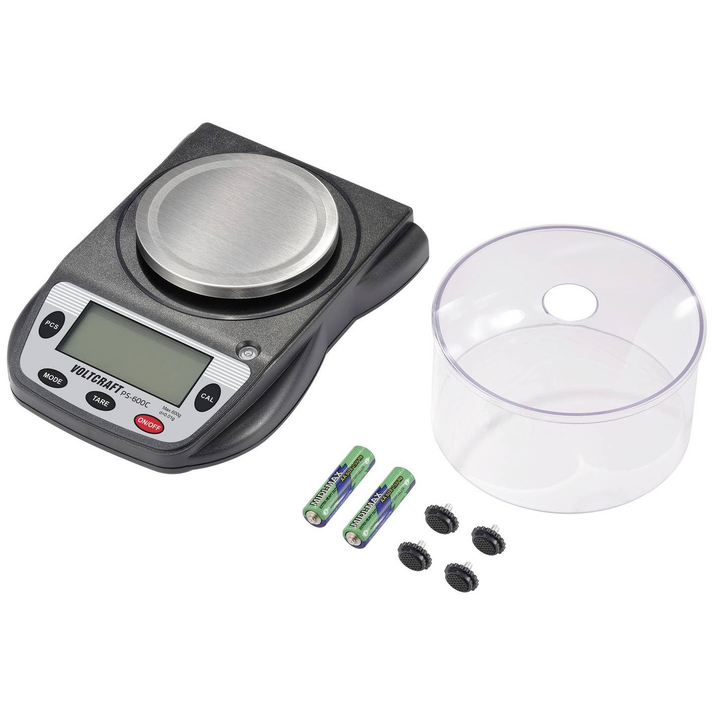 VOLTCRAFT PS-600C Präzisionswaage 600g Edelstahl digital Stückzählung schwarz - 4064161293509
