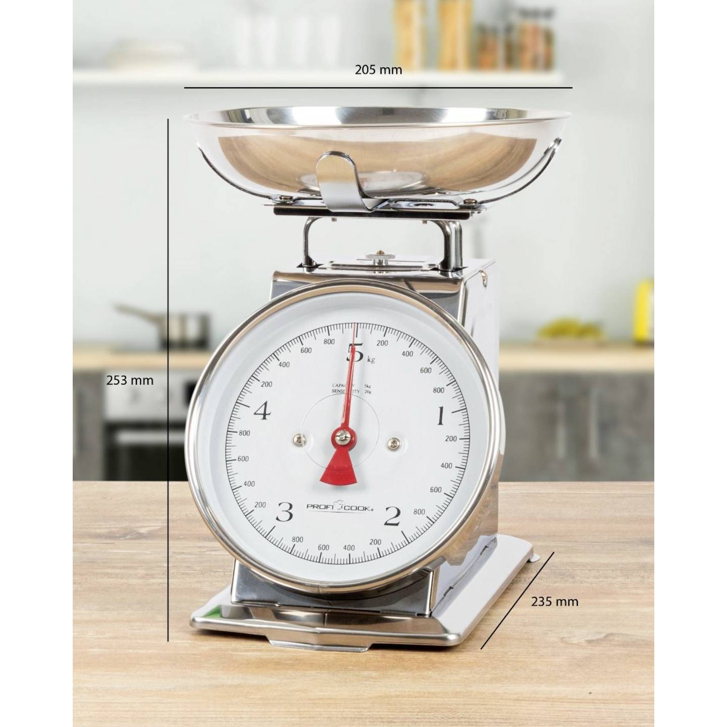 Profi Cook Küchenwaage analog Edelstahl 5kg mit Messschale 260x206x255mm 1340g - 4006160124705