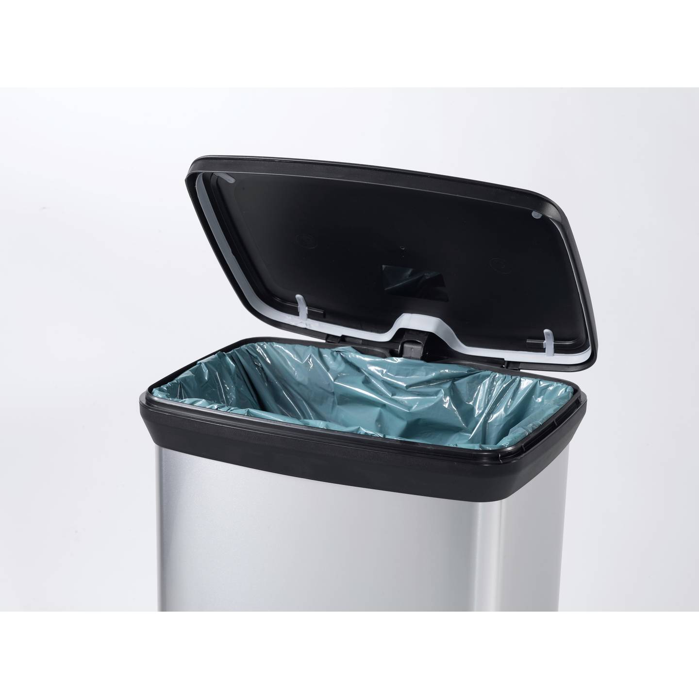 Curver Mülleimer Deco Bin Metallic 50l Abfallbehälter Silber Schwarz 390x720mm - 3253922162593