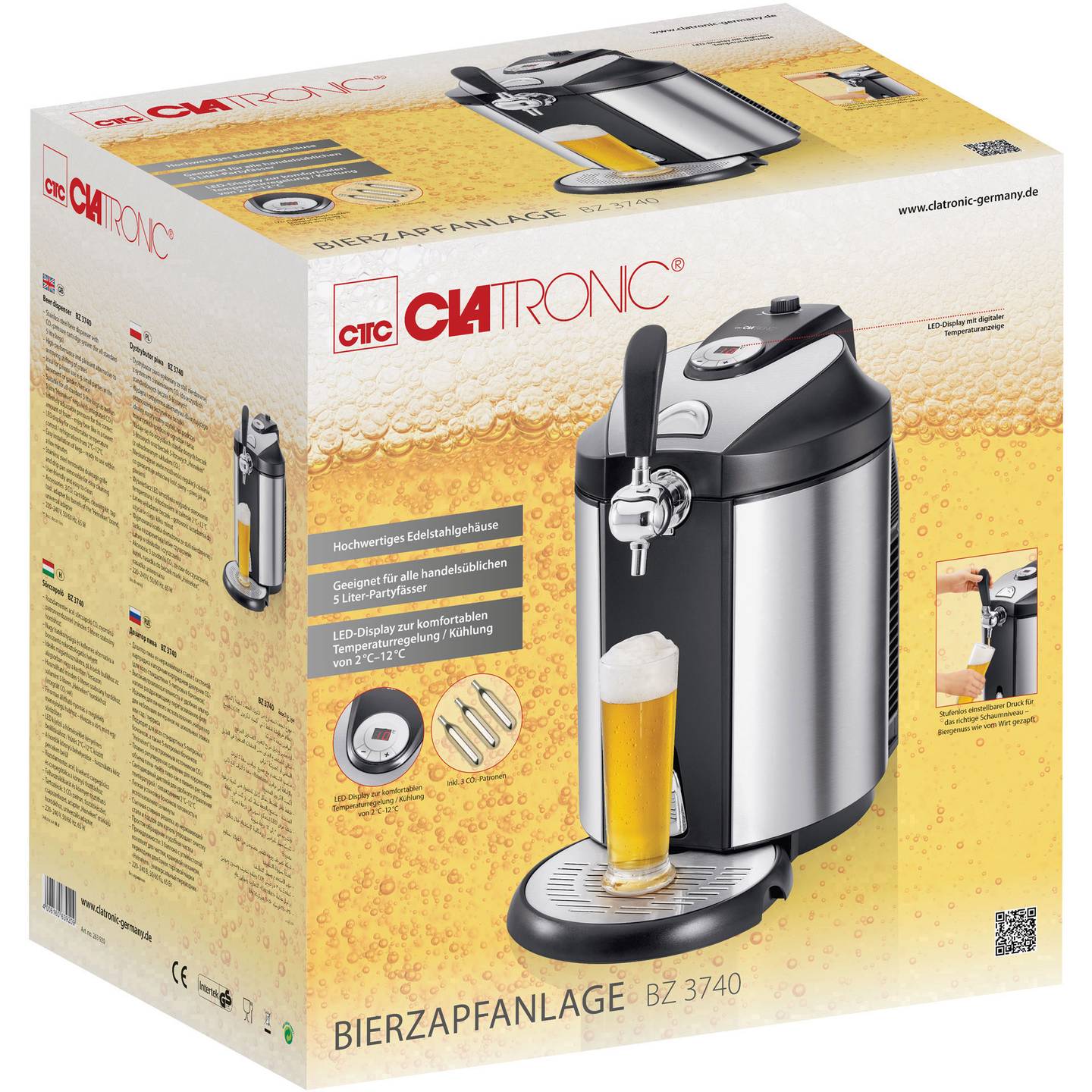 Clatronic Bierzapfanlage BZ 3740 Zapfanlage Bierkühler Party Zapfer Silber - 4006160639209