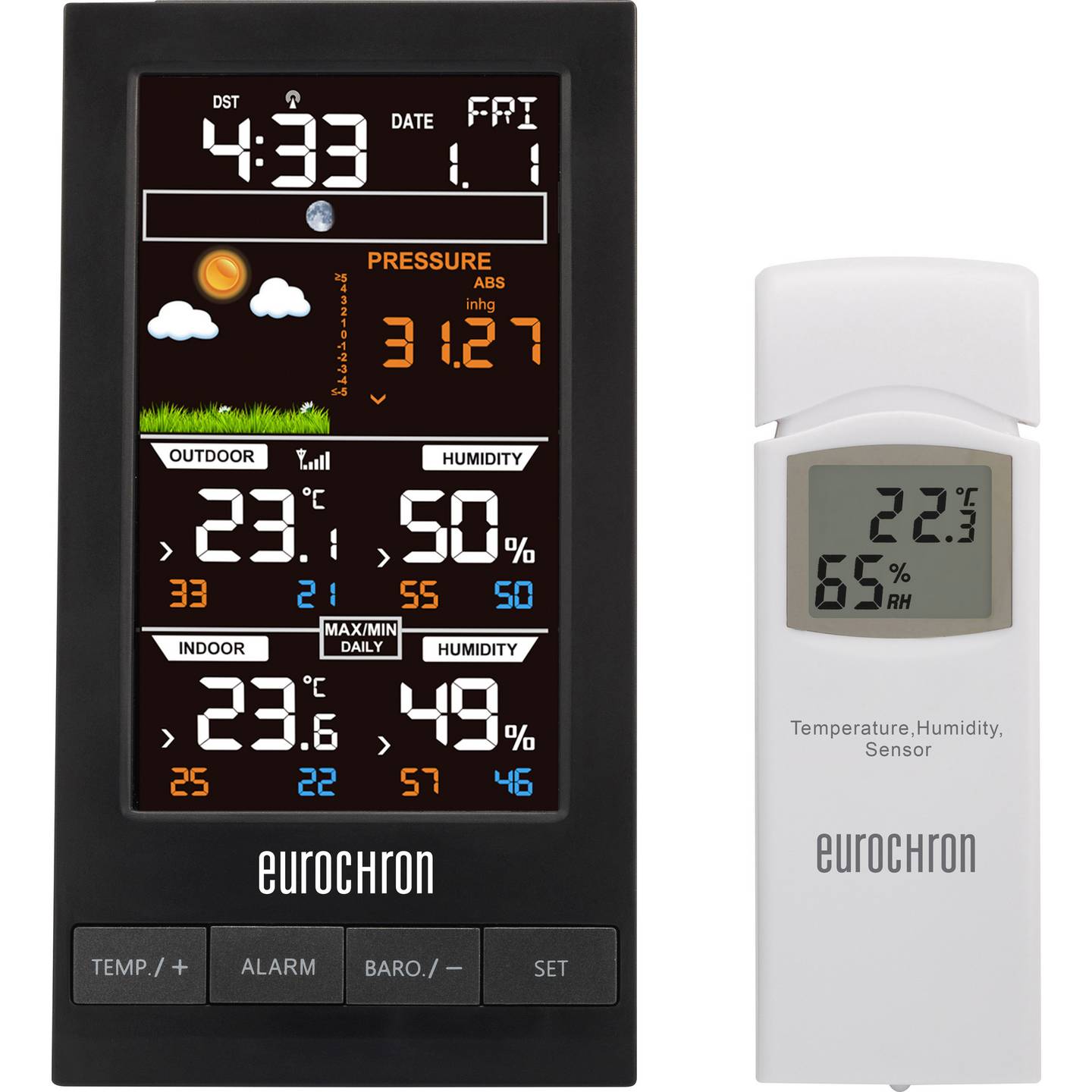 Eurochron Funk-Wetterstation EFWS S250 Wettervorhersage 12-24 Stunden schwarz - 4016139137766