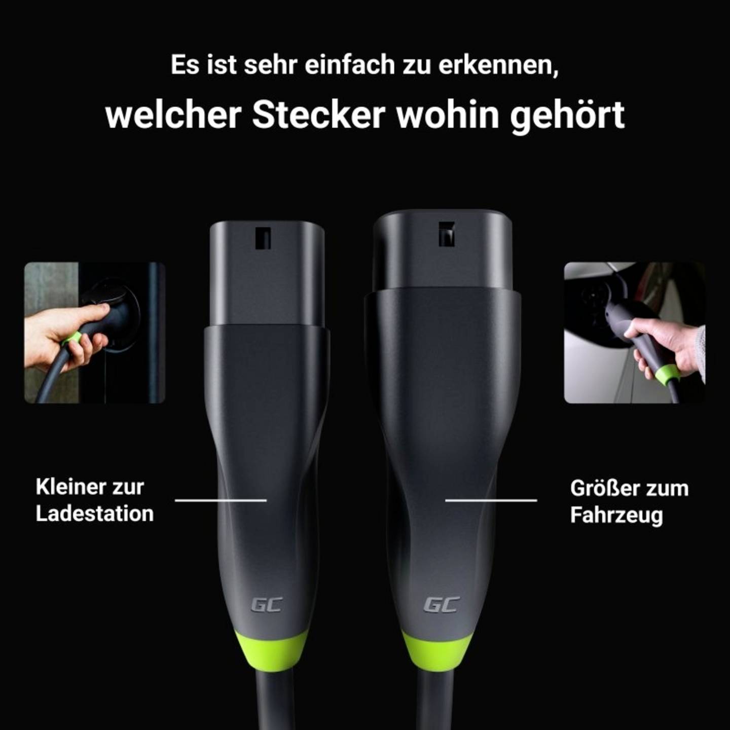 Green Cell eMobility Ladekabel GC Snap Typ 2 5m wasserdicht 16A IP54 11kW - 5904326370357