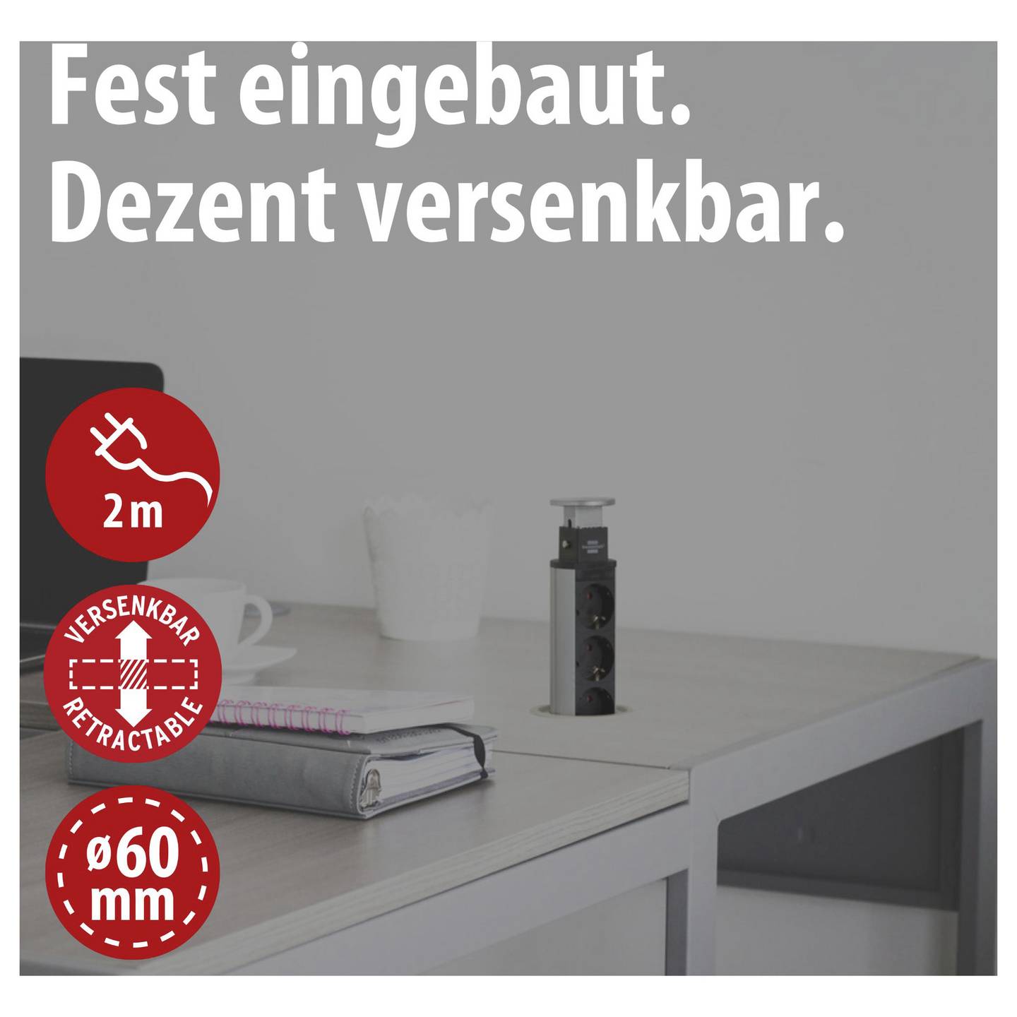 Brennenstuhl Steckdosenturm 3-fach Tischsteckdose versenkbar Aluminium Schwarz - 4007123632855