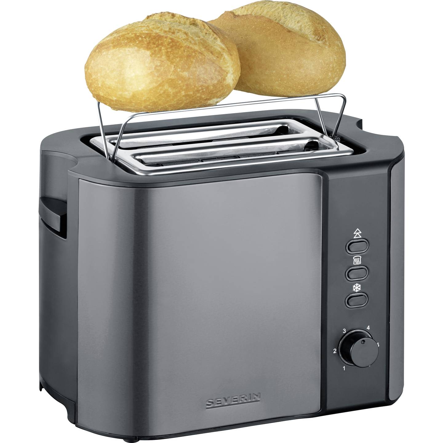 Severin Toaster Brotröster mit Kontrollleuchte und Brötchenaufsatz anthrazit - 4008146045684