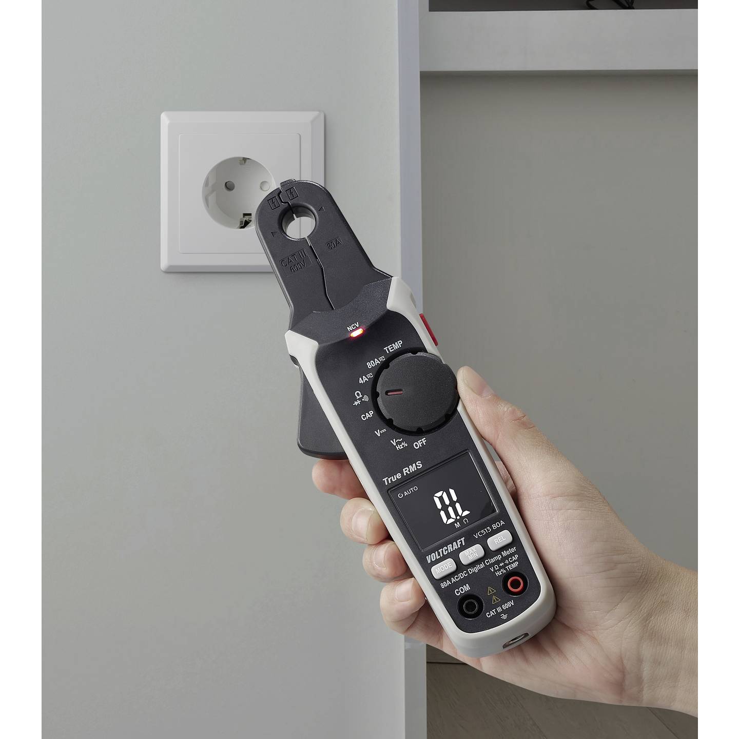 Voltcraft Stromzange VC513 80A Messgerät True RMS digital 4000 Counts CAT III - 4064161333373