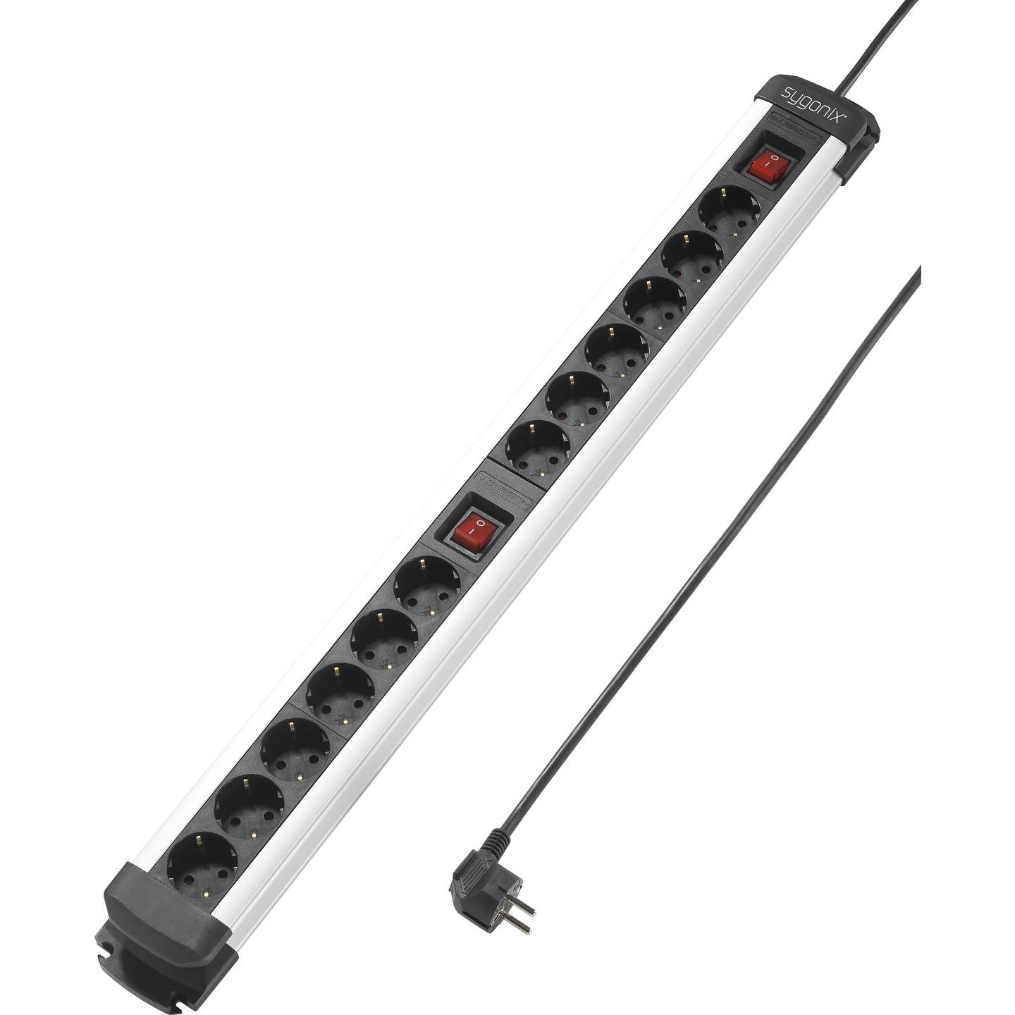 Sygonix Steckdosenleiste 12fach Schutzkontakt Aluminium mit Schalter schwarz - 4064161081724