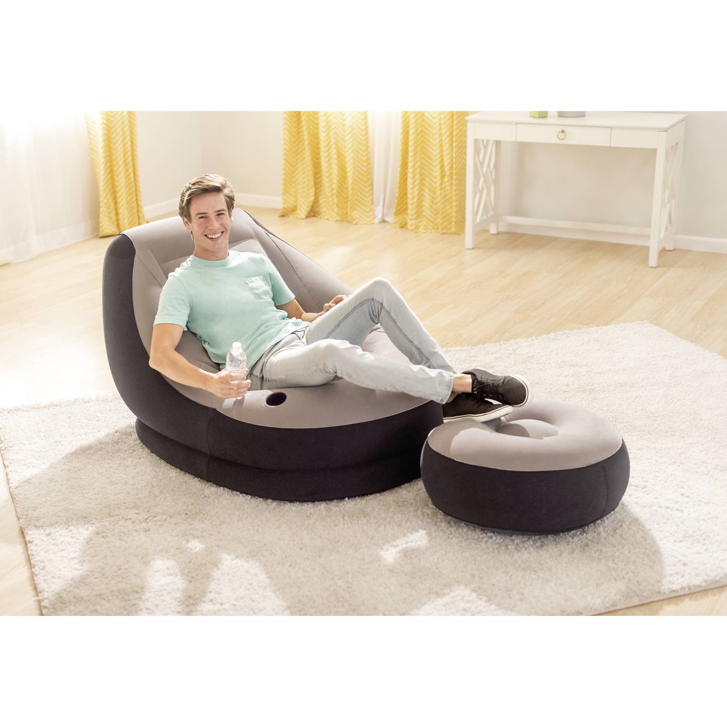 Intex UltraLounge Sessel 137x102x79 cm Grau aufblasbar mit Ottoman - 6941057465647