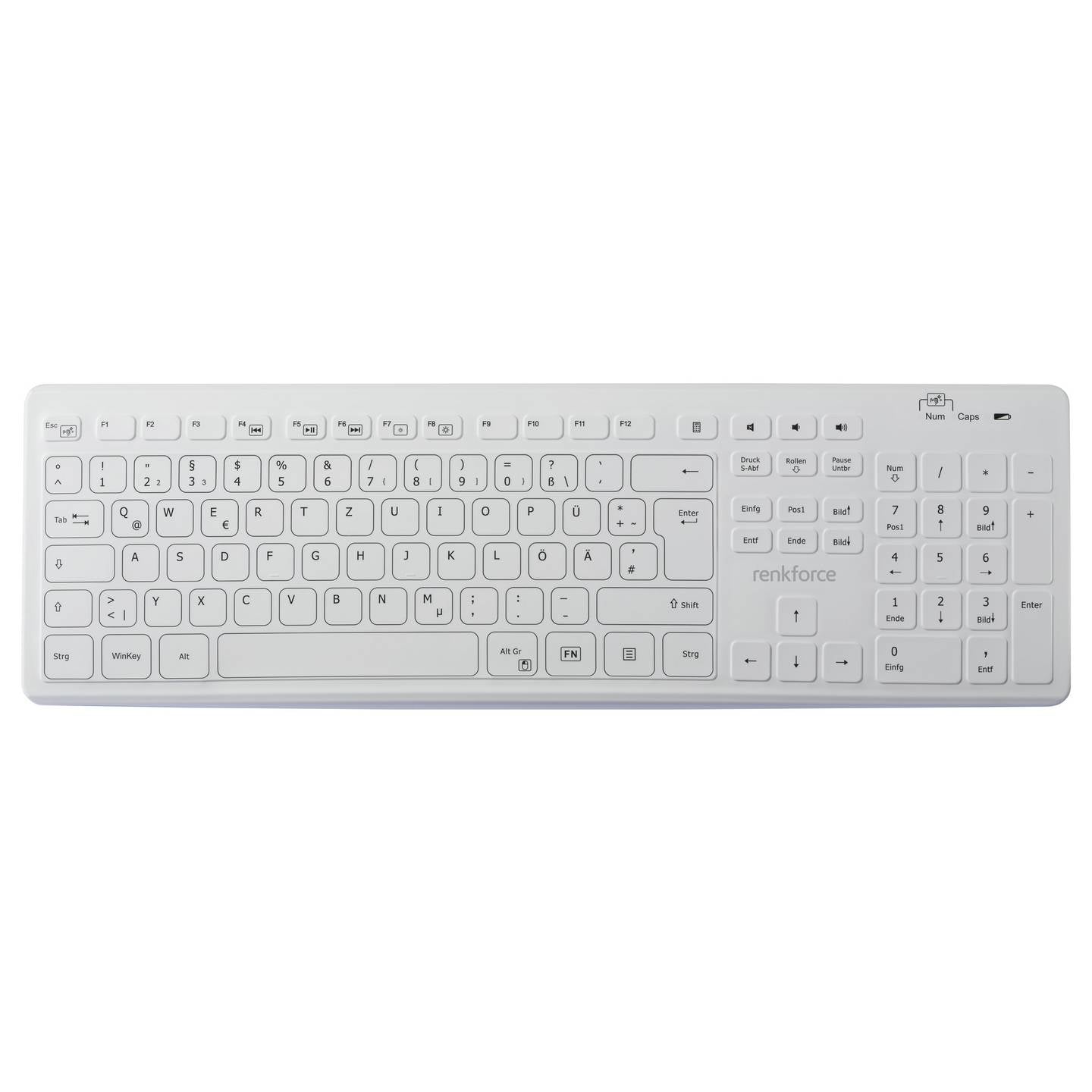 Renkforce Hygiene-Tastatur RF-WRK-300 Kabellos Spritzwassergeschützt Weiß - 4064161336985