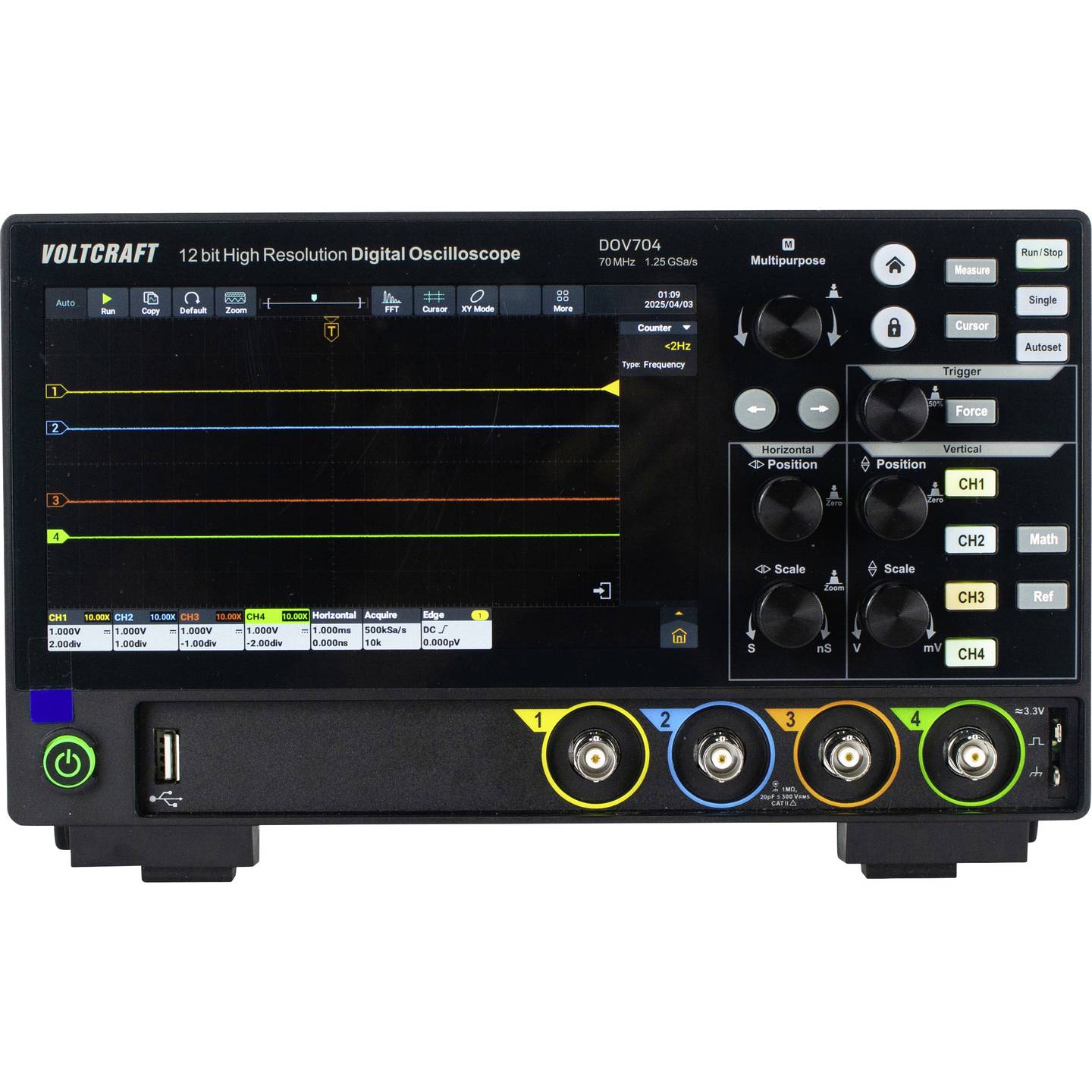 Voltcraft Digital-Oszilloskop DOV704 70 MHz 4-Kanal 1,25 GSa/s 50 Mpts 12 Bit - 4064161397122