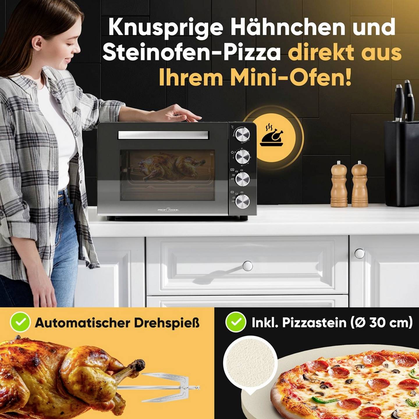 Profi Cook Minibackofen PC-MBG 1277 Multifunktion Umluftfunktion 30L schwarz - 4006160127713