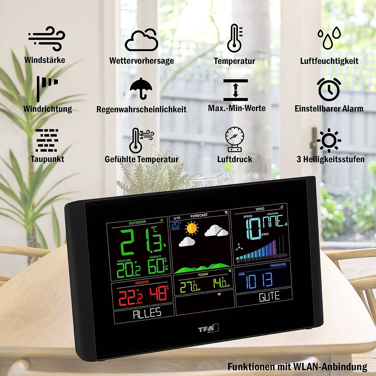 TFA Dostmann WLAN-Wetterstation VIEW BREEZE 7 Tage Vorhersage max 50 Sensoren - 4009816035608