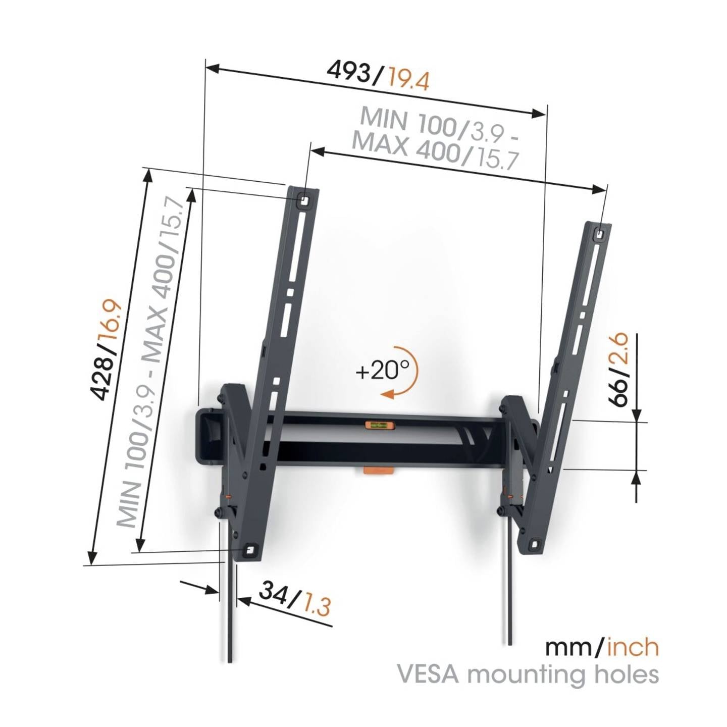Vogel's TV-Wandhalterung Neigbar für 32-65 Zoll Fernseher bis 25kg schwarz - 8712285347740