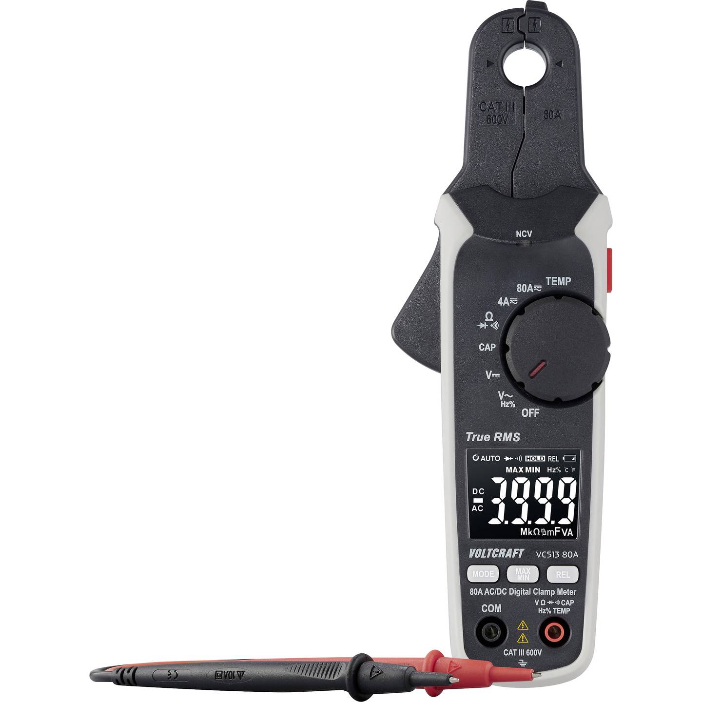Voltcraft Stromzange VC513 80A Messgerät True RMS digital 4000 Counts CAT III - 4064161333373