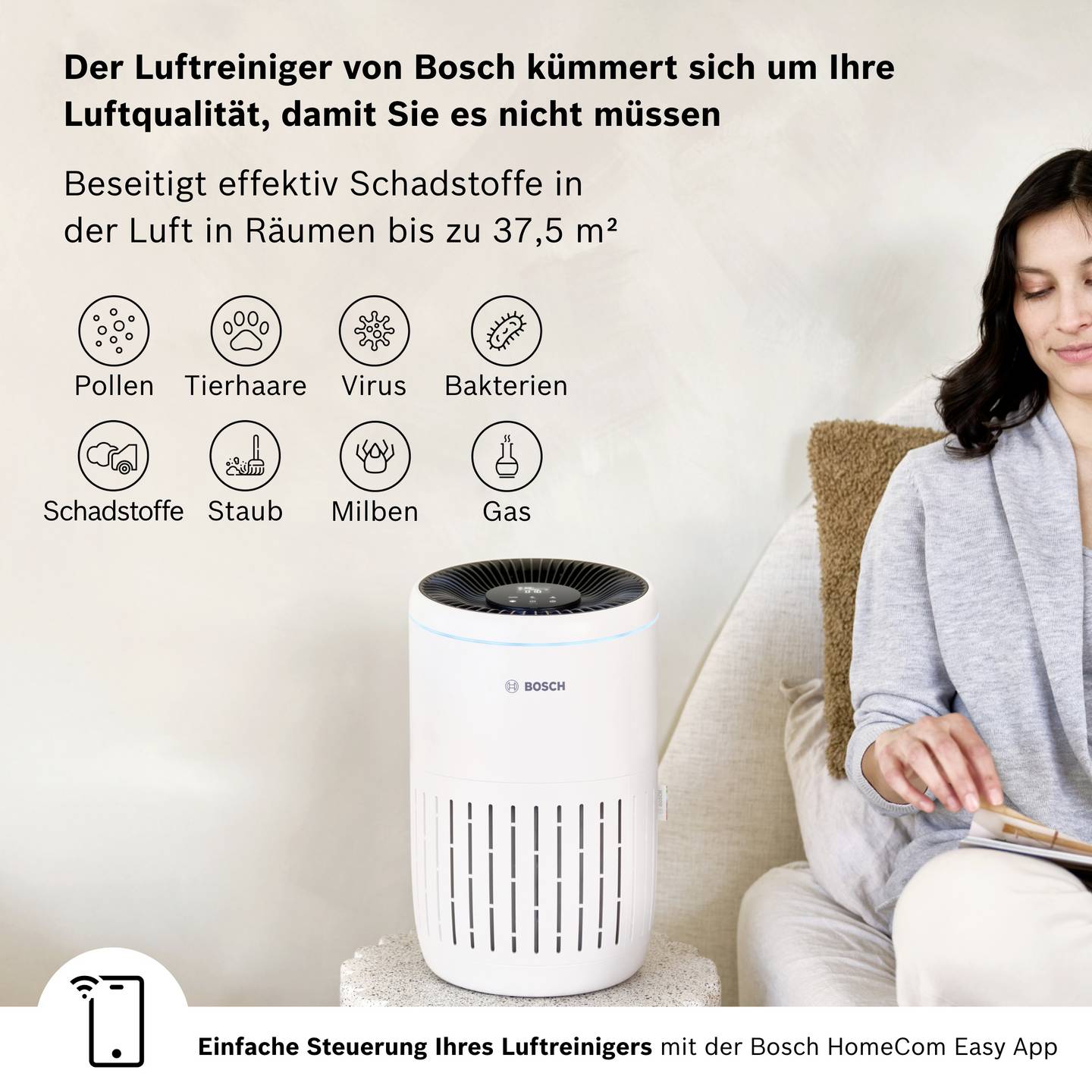 Bosch Air 2000i Luftreiniger Weiß App-Steuerung für 37,5 m² 180 m³/h - 4062321912734