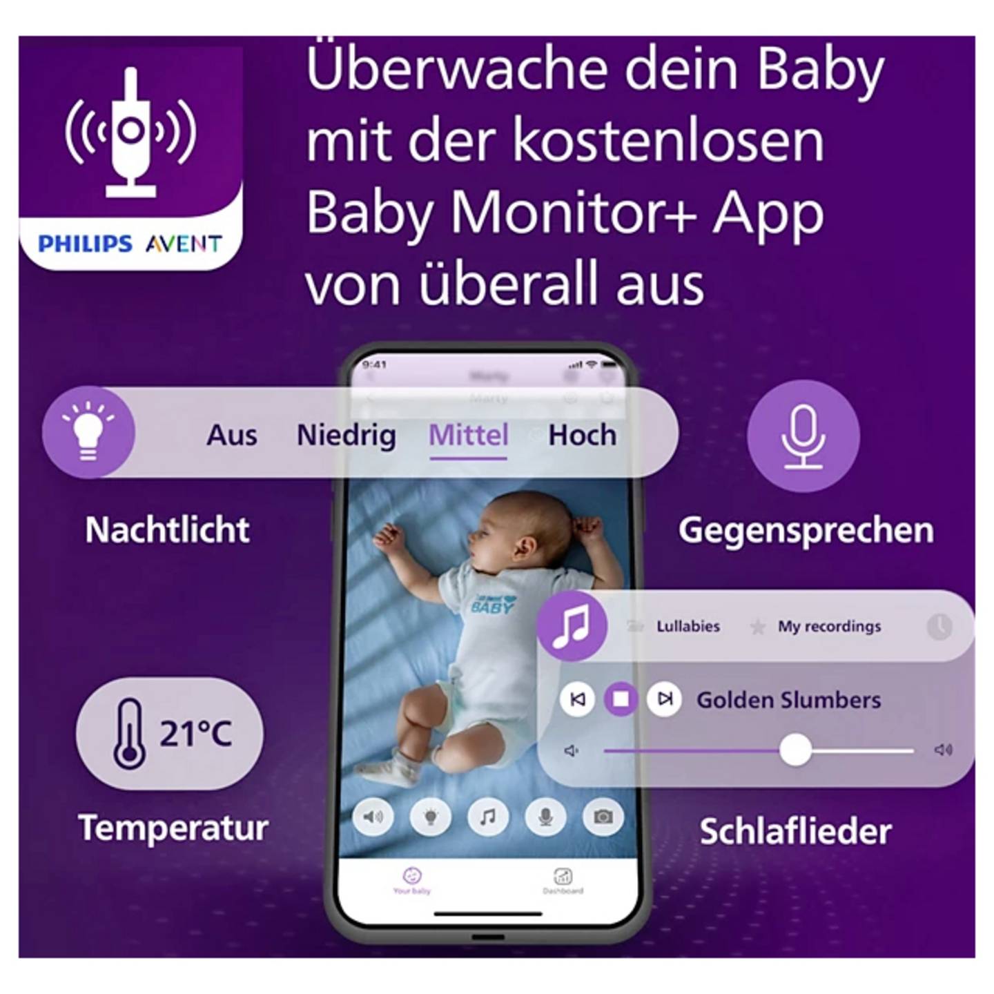 Philips Avent Babyphone Babymonitor SCD953/26 mit Gegensprechfunktion und - 8720689039536