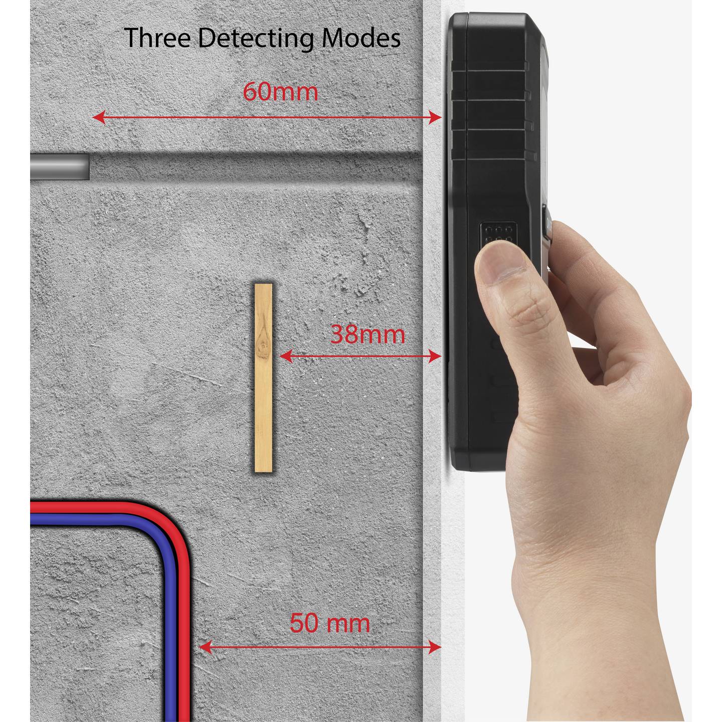 TOOLCRAFT Ortungsgerät LCD 60m Ortungsgerät Detektor für Holz Metall Kabel - 4064161333687