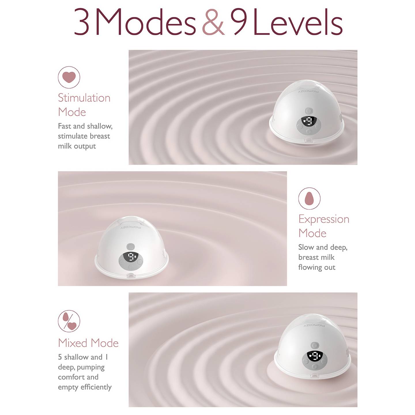 Momcozy Milchpumpe M5 Doppel Milchabgabe tragbar grau 3 Modi 9 Stufen - 0647168301428