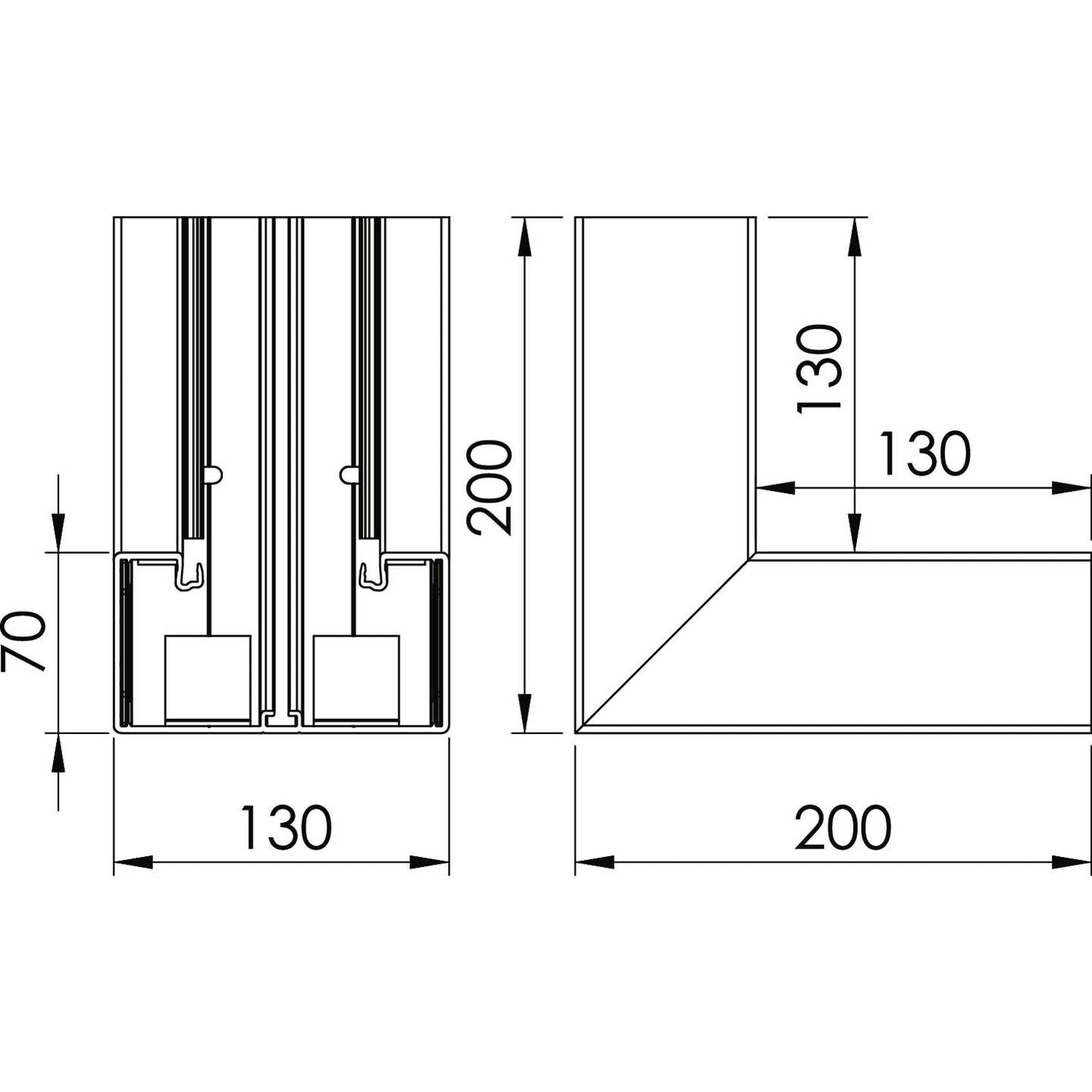 OBO Bettermann Montagezubehör Inneneck 130mm x 70mm Lichtgrau 1 Stück Zubehör - 4012195656890