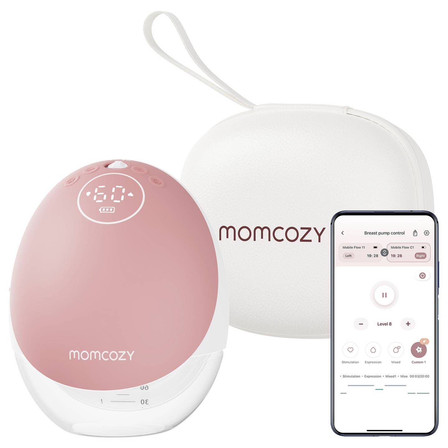 Momcozy Milchpumpe Mobile Flow M9 Akkupumpe 2 Stück Hautfreundlich Weiß Pink - 0762765367858